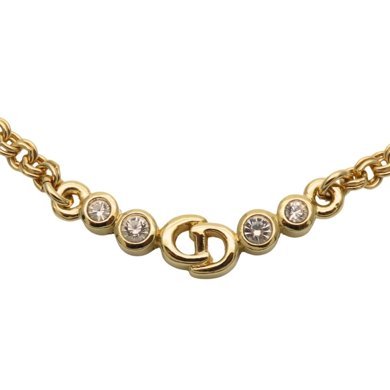 Christian Dior Cd Logo Metal Rhinestones Gold Plated Women's Necklace. (1 of 16)