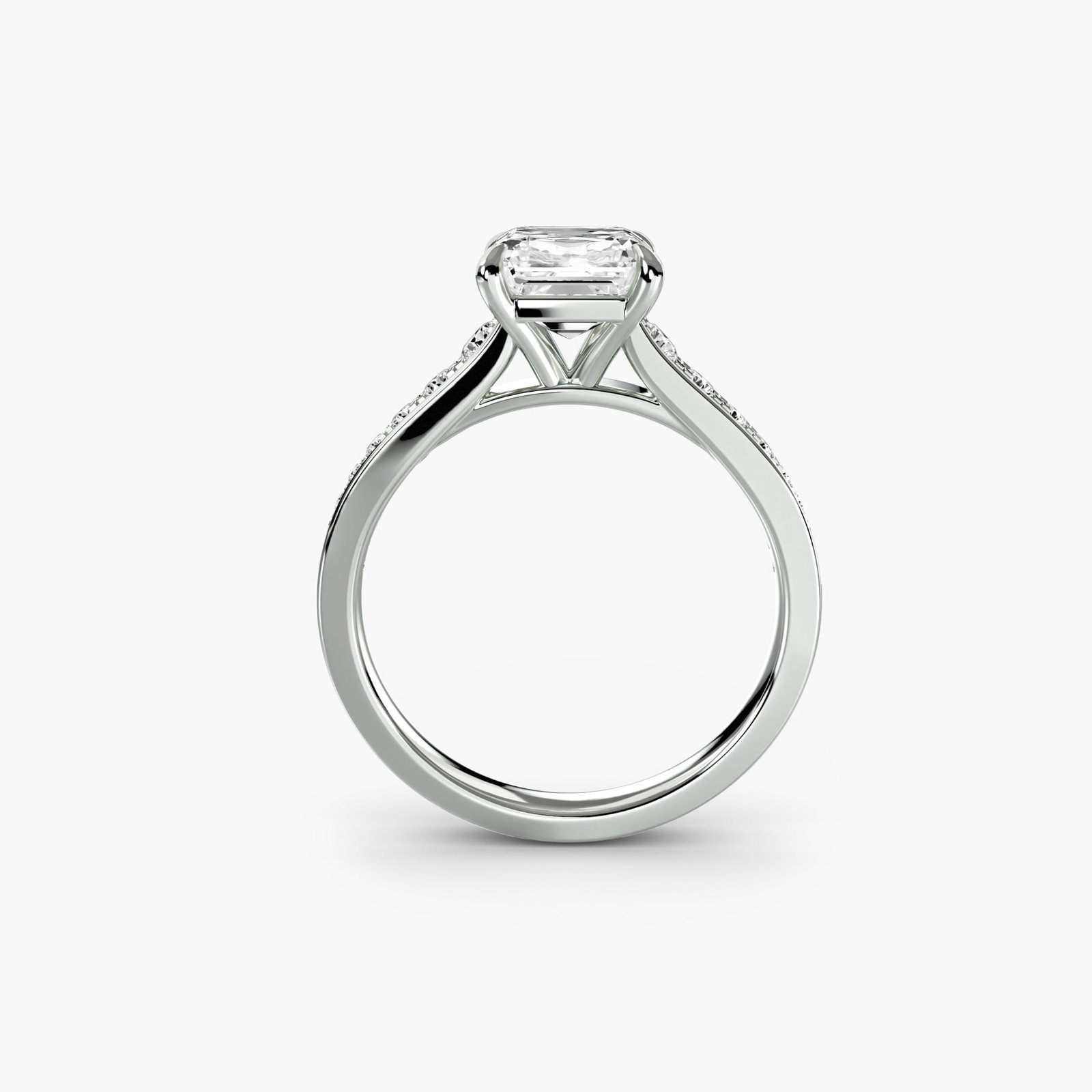 Pave Asscher 18Kt White Gold Ring Setting: Pave Asscher 18Kt White Gold Ring Setting Pave Asscher 18Kt White Gold Ring Setting features 16 side stones totaling 0.283 carats, set in a sleek and modern Asscher ring design with a 2.4mm band