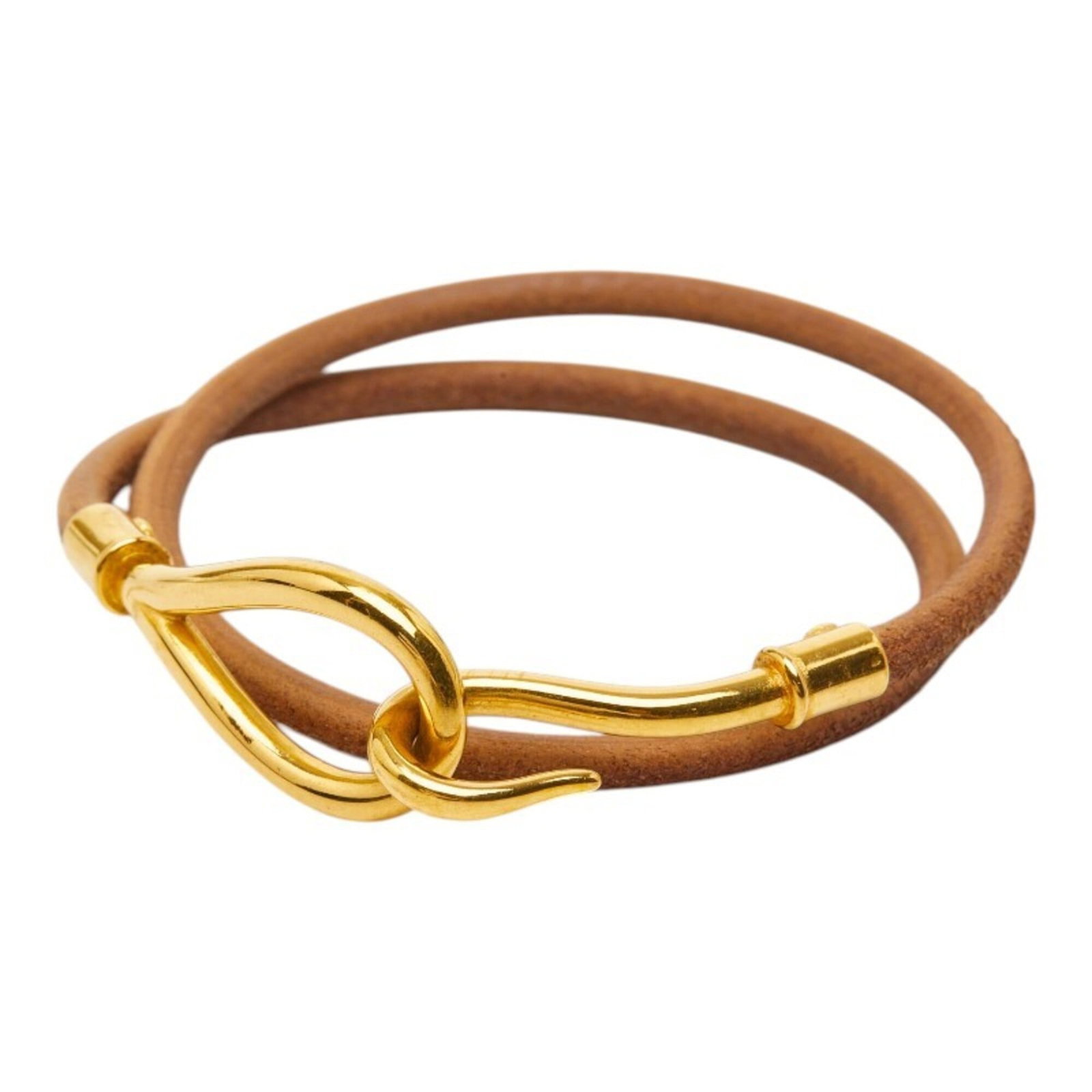 Hermes Charm Bracelet Leather: Hermes Charm Bracelet Leather Brown leather and gold charm bracelet from Hermes, with a total length of 37.5cm and a worn, used condition featuring traces of usage and minor scratches. The bracelet