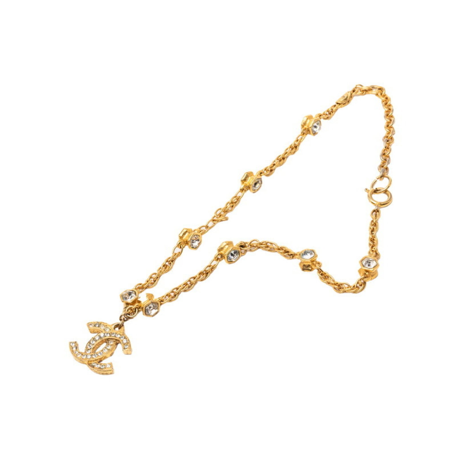 Chain Pendant Necklace Rhinestone Gold Plated Vintage Chanel Women'S Coco Mark (1 of 6)