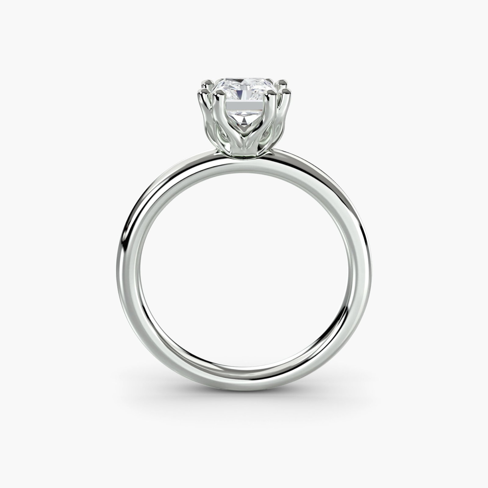 Solitaire Radiant 18Kt White Gold Ring Setting: Solitaire Radiant 18Kt White Gold Ring Setting Radiant 18Kt White Gold Ring Setting. This stunning setting boasts a classic design with a radiant shape, perfect for showcasing a beautiful lab-grown st