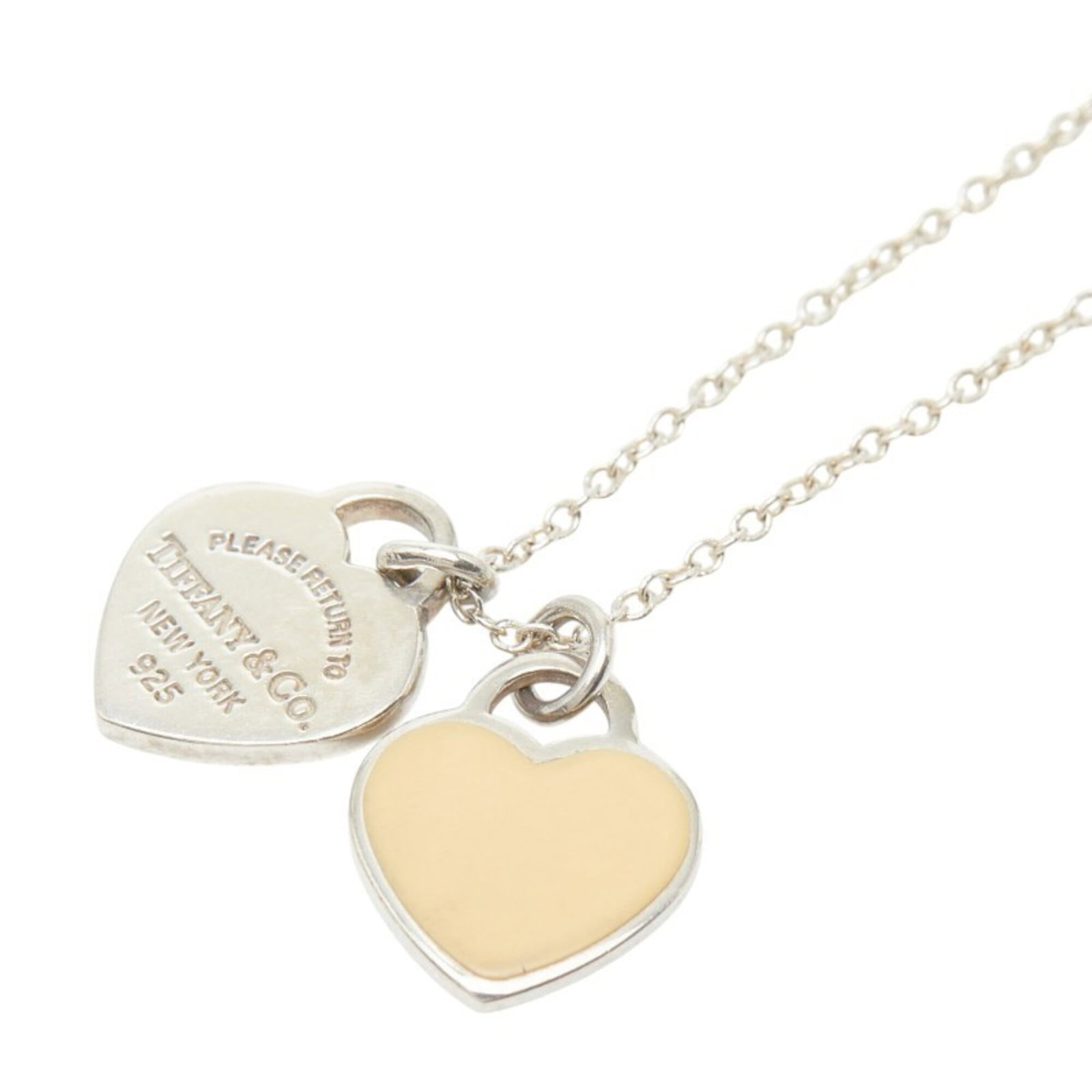 Tiffany & Co. Return To Double Heart Tag Necklace Silver Beige Sv925 Women'S.: Tiffany & Co. Return To Double Heart Tag Necklace Silver Beige Sv925 Women'S. Silver and beige double heart tag necklace from Tiffany & Co., featuring a classic design with intricate details. This
