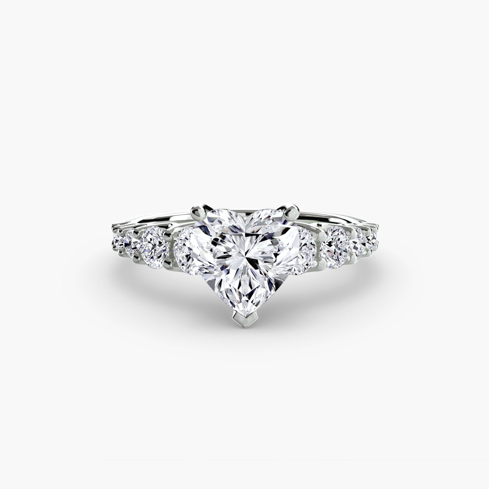 Side Stone Heart 950 Platinum Ring Setting - 2
