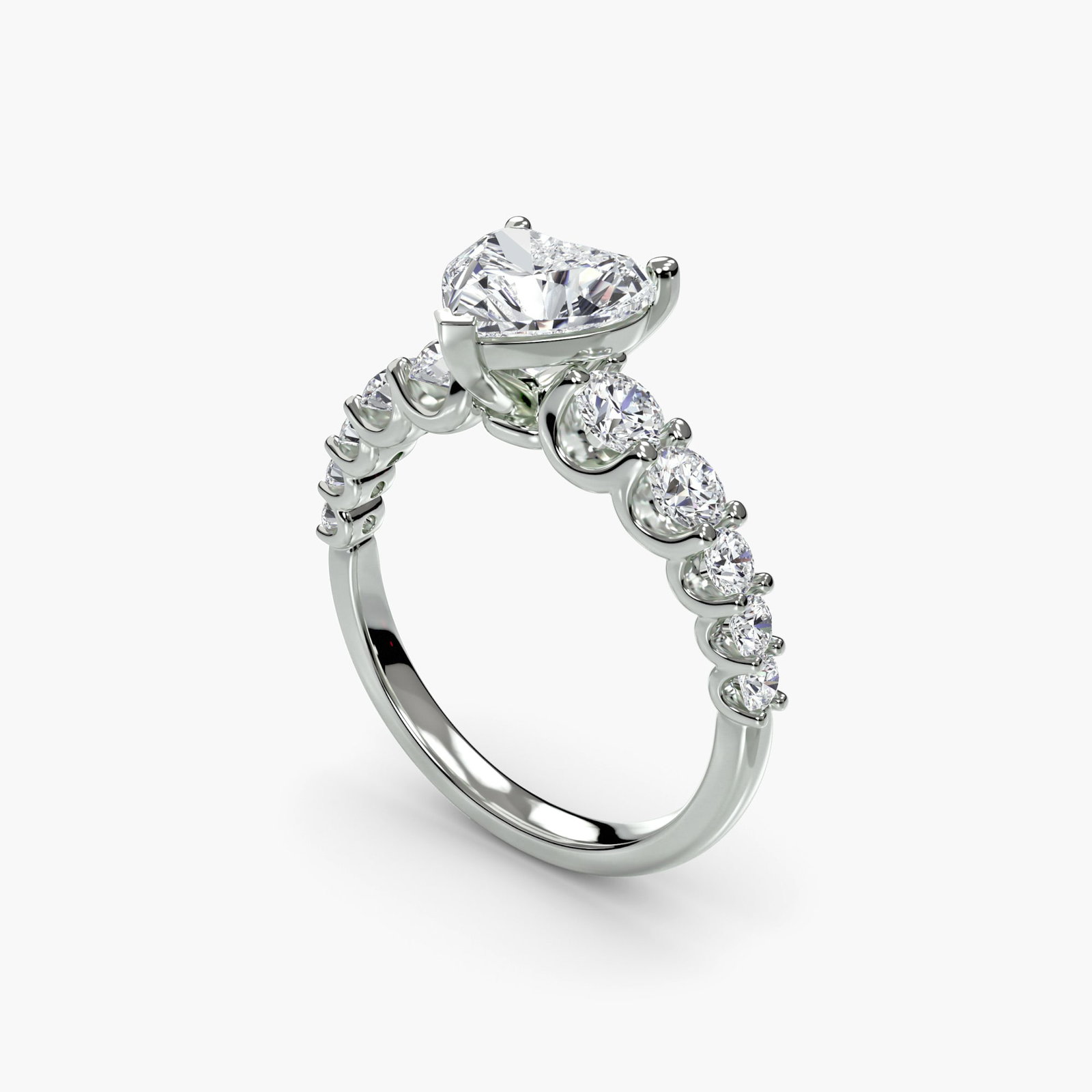 Side Stone Heart 950 Platinum Ring Setting - 5