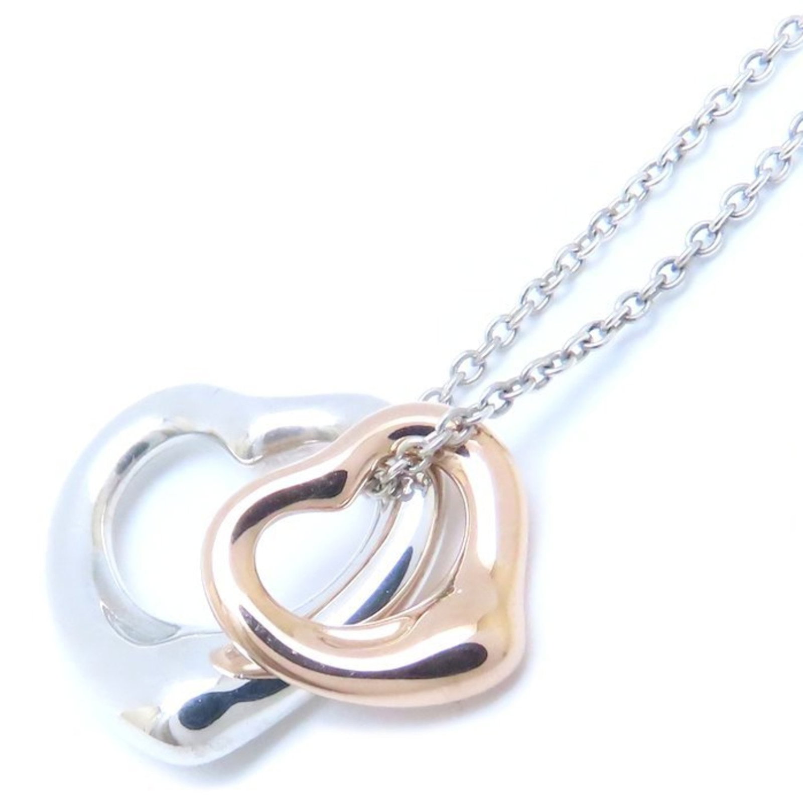 Tiffany&Co. Tiffany Double Heart Necklace Elsa Peretti Silver 925Xk18Pg Pink Gold 293787: Tiffany&Co. Tiffany Double Heart Necklace Elsa Peretti Silver 925Xk18Pg Pink Gold 293787 Tiffany&Co.'s iconic Double Heart Necklace features Elsa Peretti's signature design in pink gold and silver.