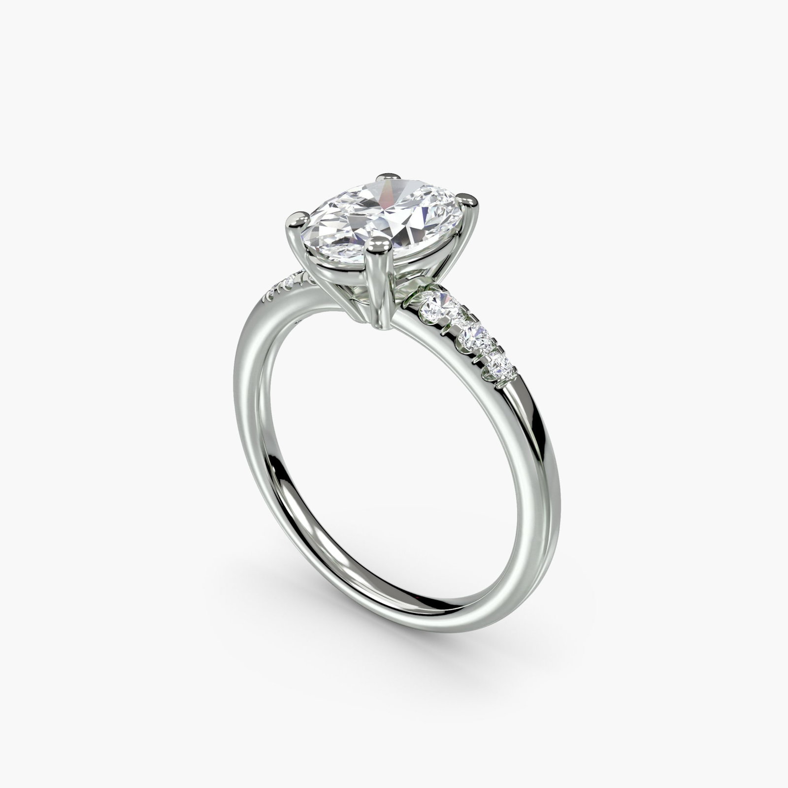 Solitaire Oval 18Kt White Gold Ring Setting - 5