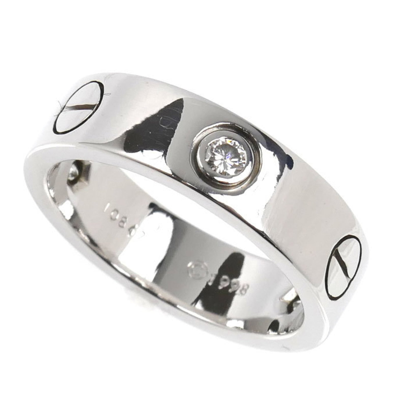 White Gold Cartier Band Ring 18K: White Gold Cartier Band Ring 18K White Gold Cartier Band Ring 18K features an 18K white gold band with a diamond stone, available in US size 7. The ring bears a signature and is made from high-quality
