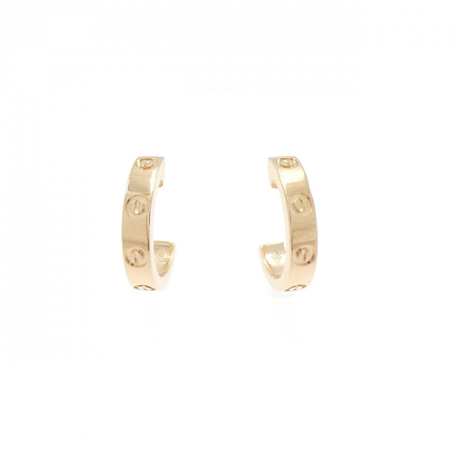Pink Gold Cartier 18K Hoop Half Earrings: Pink Gold Cartier 18K Hoop Half Earrings Pink Gold Cartier 18K Hoop Half Earrings feature a delicate 12.60mm x 2.60mm design with an 0.50'' x 0.10'' profile, showcasing the elegant lines and sophistic