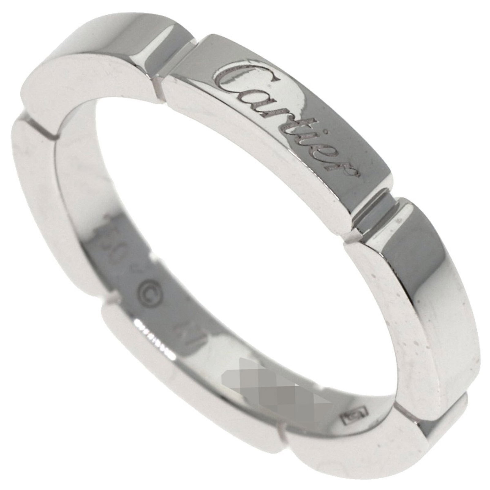 Cartier Band Ring: Cartier Band Ring Cartier Band Ring features 18K white gold construction, with a slender width of 2.4mm and an elegant us size 4 design. The ring bears some signs of usage, including minor scratches a