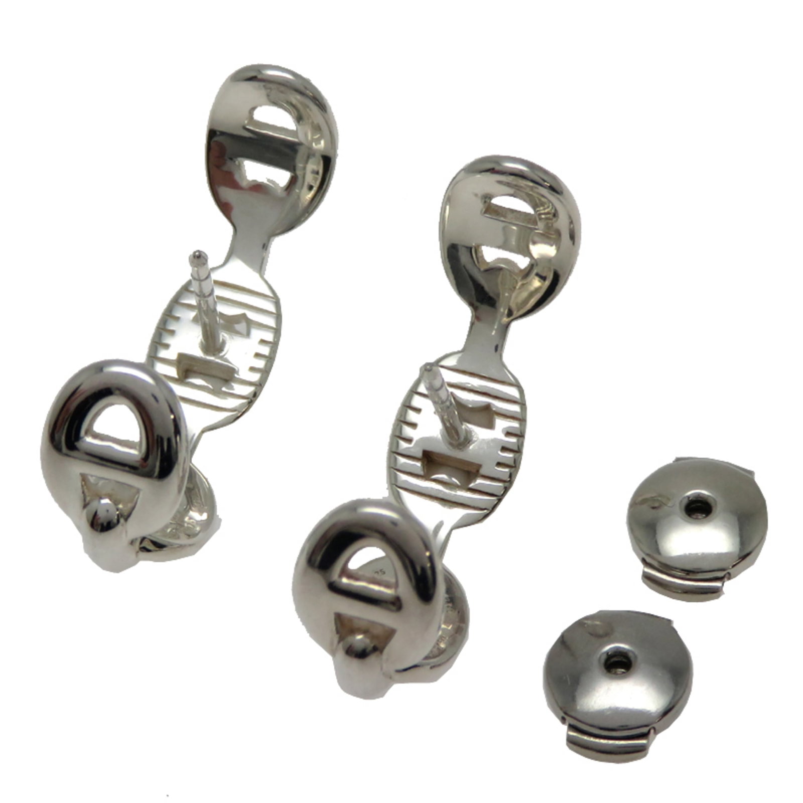 Hermes 925 Silver Earrings Stud - 4