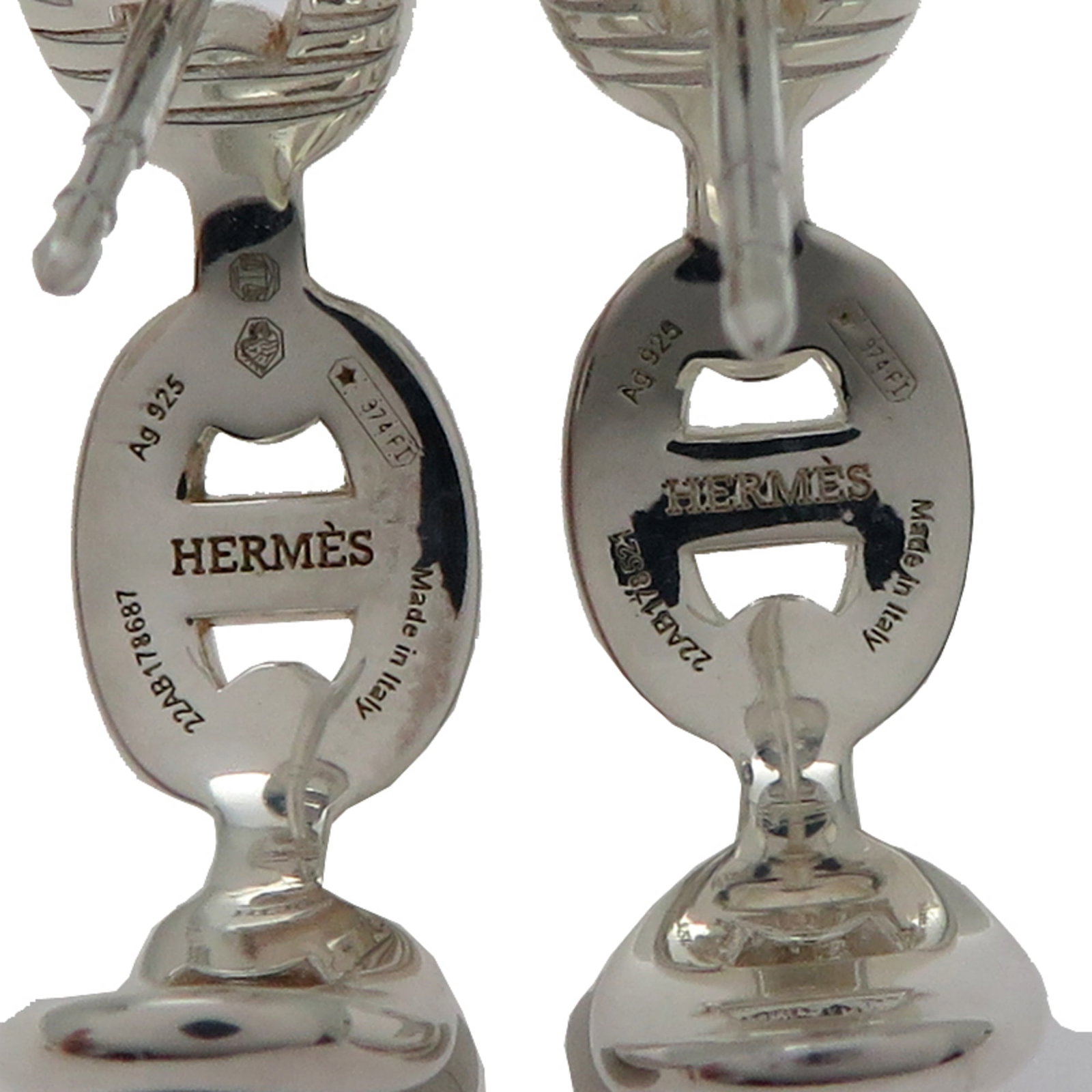 Hermes 925 Silver Earrings Stud - 6