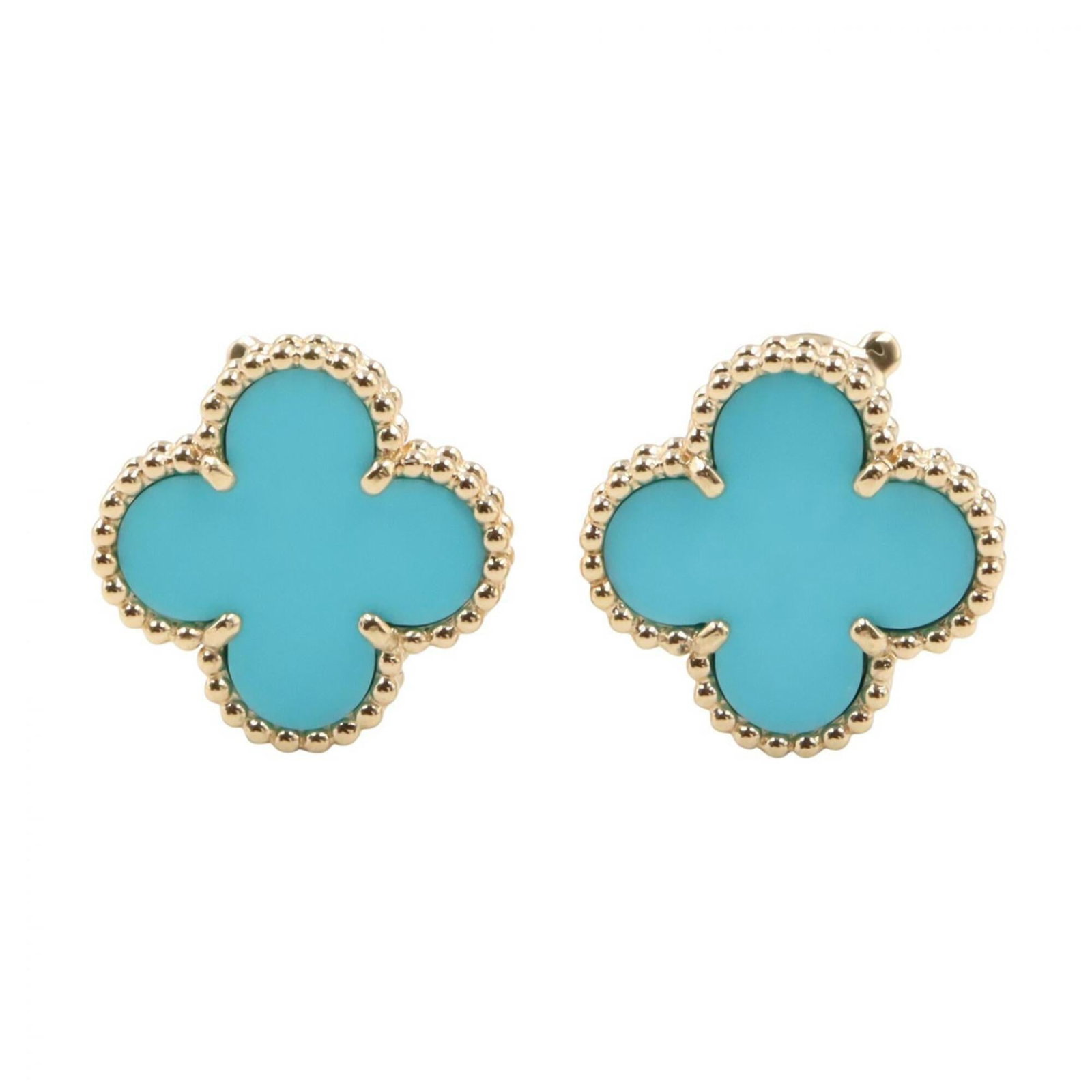 Van Cleef & Arpels Stud Earrings Yellow Gold (18K): Van Cleef & Arpels Stud Earrings Yellow Gold (18K) Stud earrings in 18K yellow gold, featuring blue accents, crafted by renowned French luxury brand Van Cleef & Arpels. Measuring 15mm x 15mm, these sm