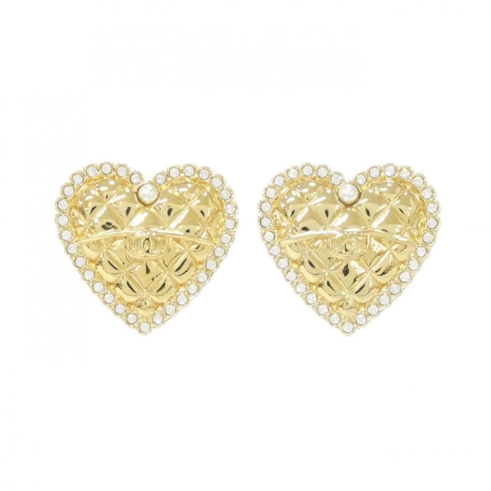 Chanel Stud Earrings: Chanel Stud Earrings Stud earrings from the iconic Chanel brand, featuring a sleek gold, silver, and white design. The earrings measure 27mm in diameter and have some minor scratches and dirt, but rem