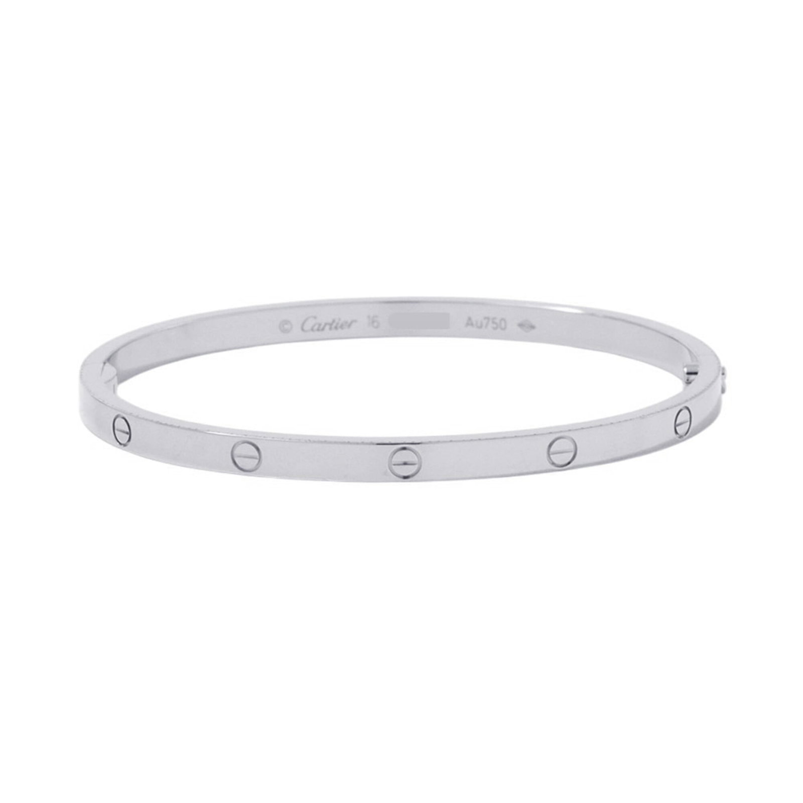 Cartier bangle gold white: Cartier bangle gold white Cartier bangle in white gold (18K) boasts a sleek design, measuring 15cm / 5.9'' in length, making it a stylish accessory for women. This like-new condition piece shows