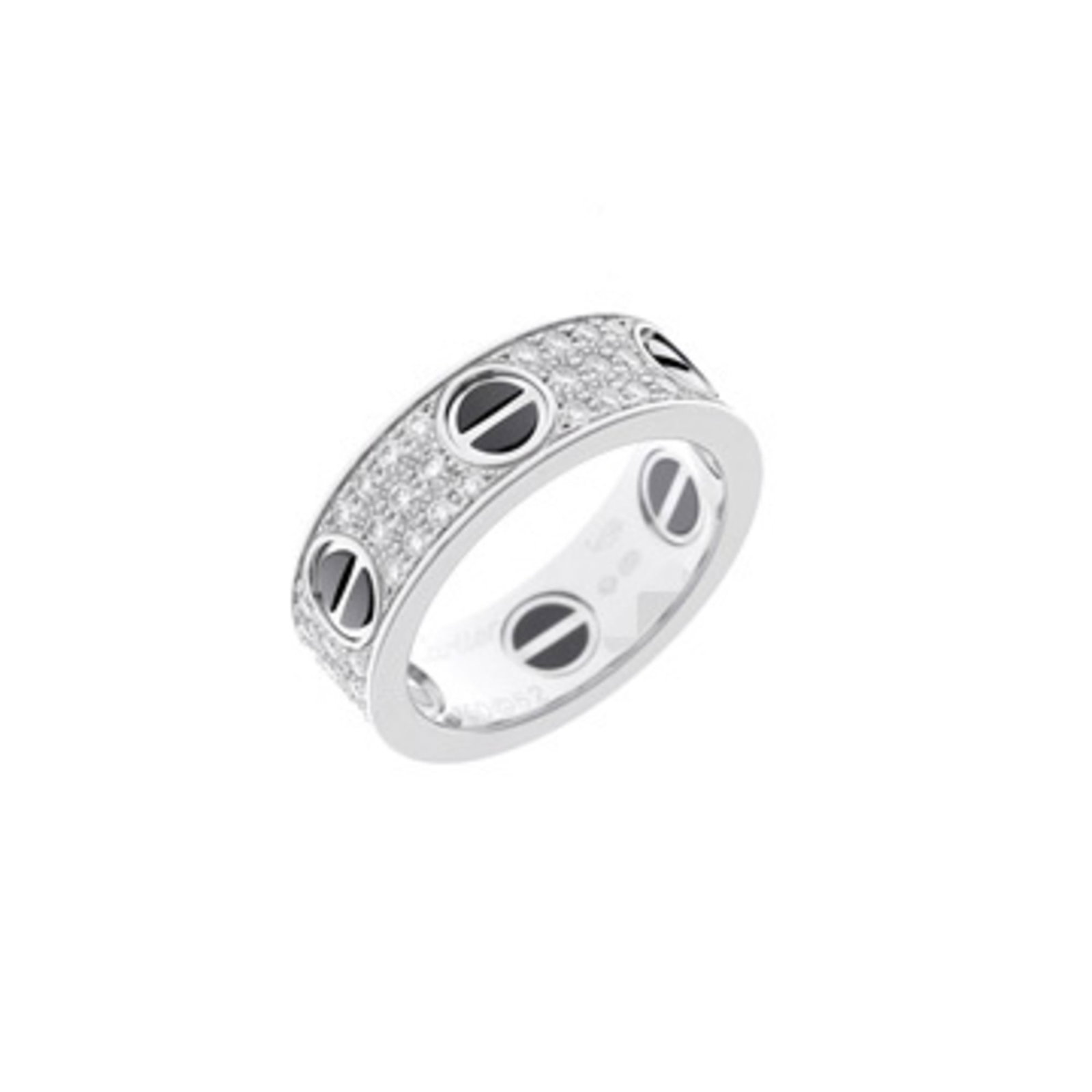 Cartier Ceramic White Gold 18K Band Ring: Cartier Ceramic White Gold 18K Band Ring Cartier Ceramic White Gold 18K Band Ring features ceramic and white gold (18K) materials, with a band design that stands out. The ring has undergone some
