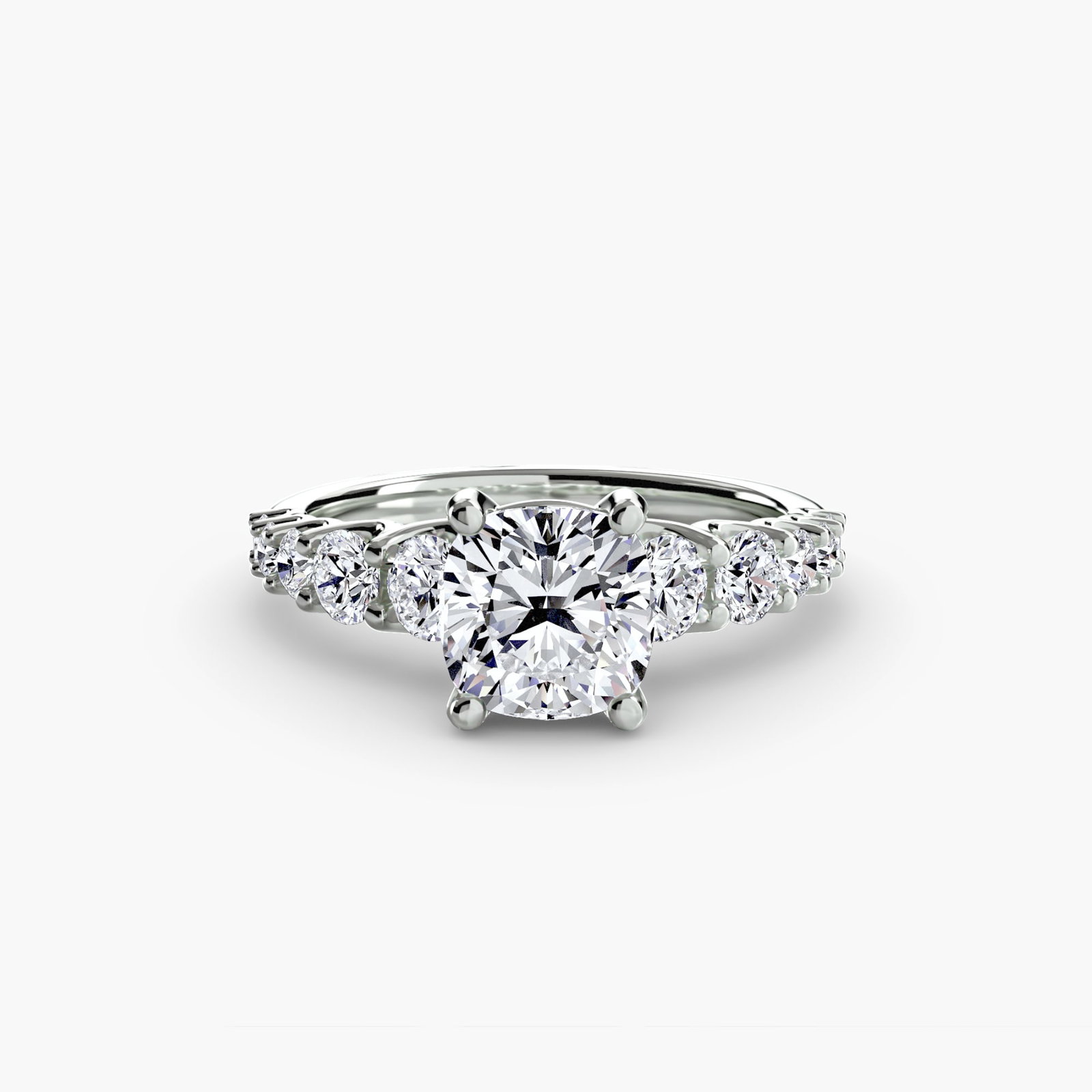 Side Stone Cushion 950 Platinum Ring Setting - 2