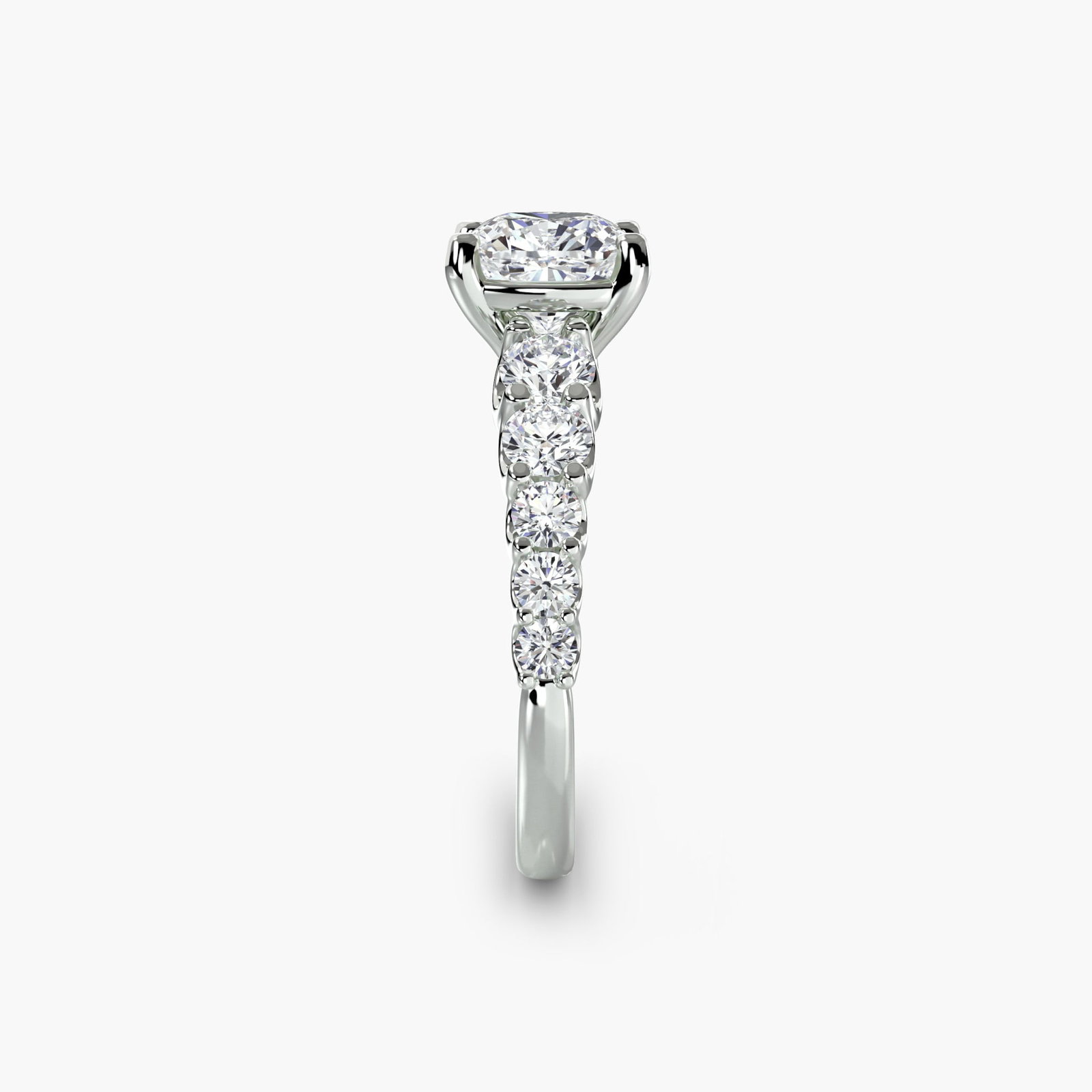 Side Stone Cushion 950 Platinum Ring Setting - 3
