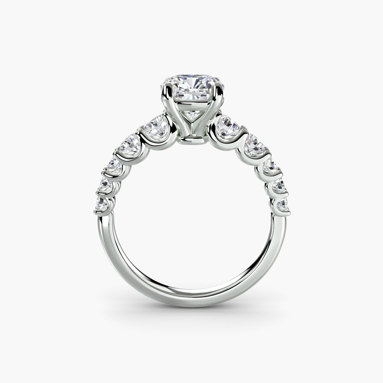 Side Stone Cushion 950 Platinum Ring Setting - 4