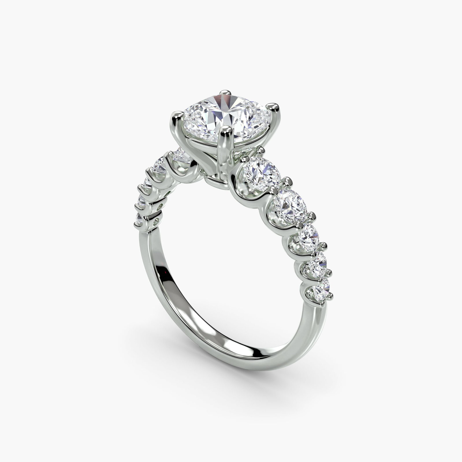 Side Stone Cushion 950 Platinum Ring Setting - 5