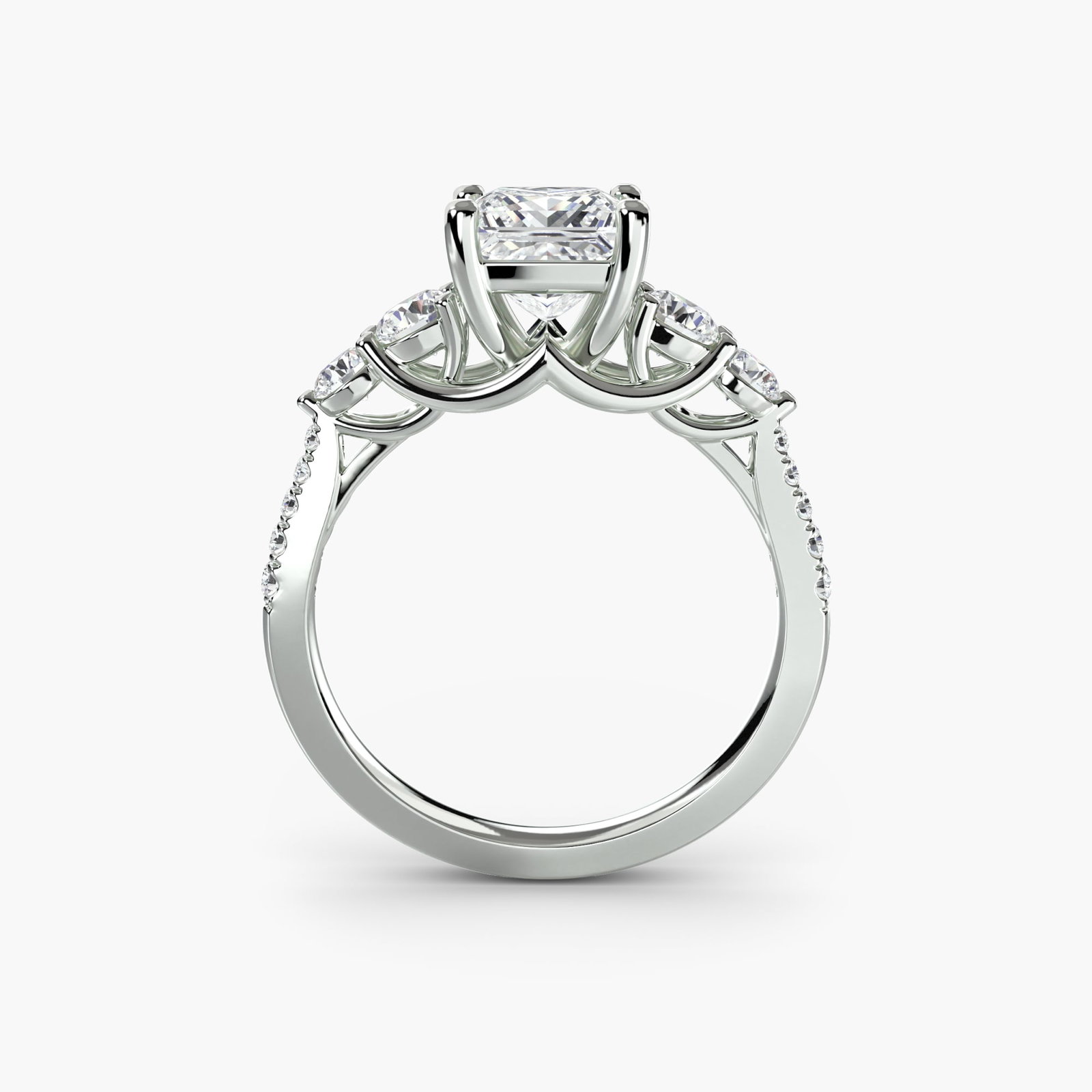 Pave Princess 950 Platinum Ring Setting: Pave Princess 950 Platinum Ring Setting The Pave Princess 950 Platinum Ring Setting boasts an impressive array of 14 side stones, totaling 0.595 carats in total weight, creating a dazzling display of