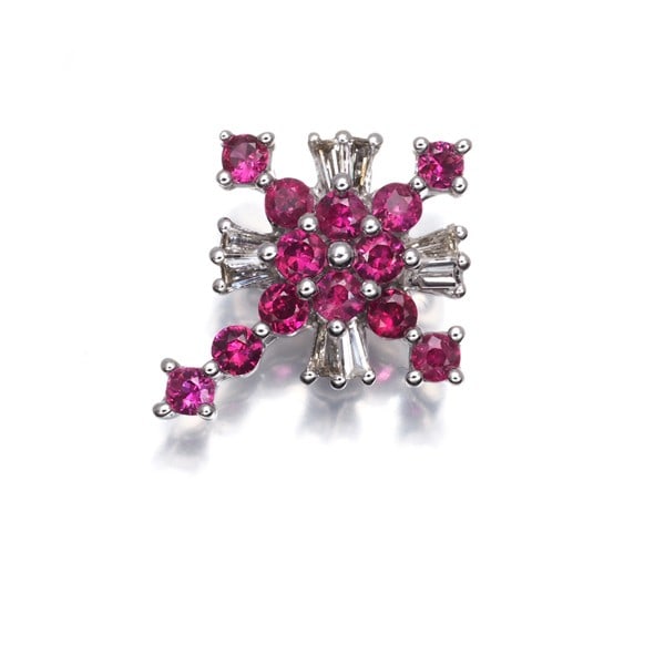 Ruby 0.37Ct Diamond 0.06Ct Cross Pendant 18K 750 White Gold (1 of 4)