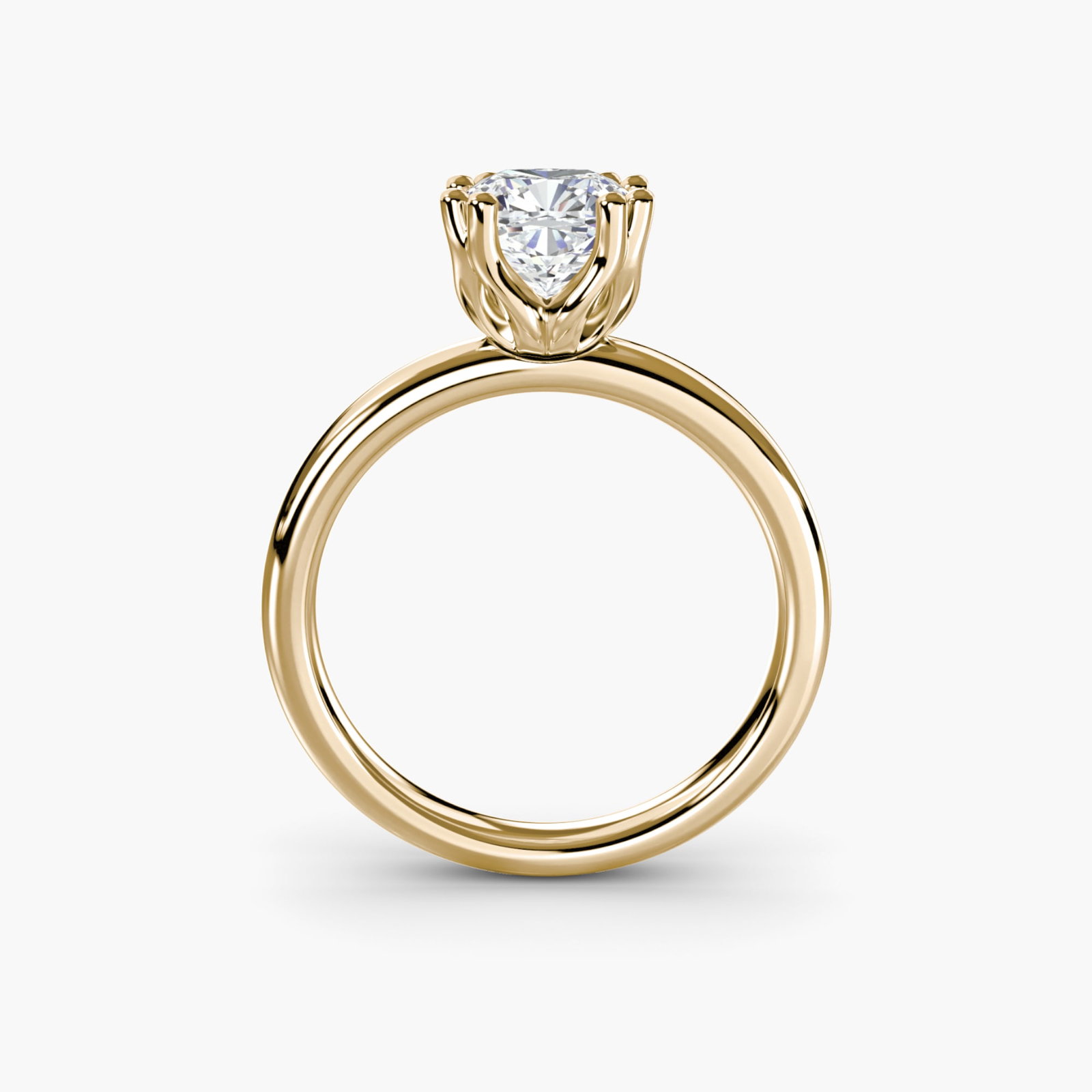 Solitaire Cushion 14Kt Yellow Gold Ring Setting: Solitaire Cushion 14Kt Yellow Gold Ring Setting Cushion cut diamonds are set in a beautiful 14Kt yellow gold ring setting, showcasing the stone's natural beauty. The ring features a sturdy metal weigh
