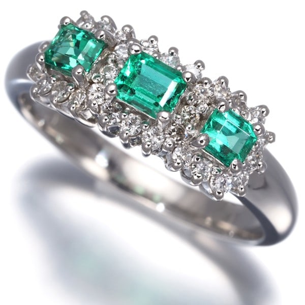 Diamond 0.47cT Ring 0.30cT Emerald 900 Platinum (1 of 5)