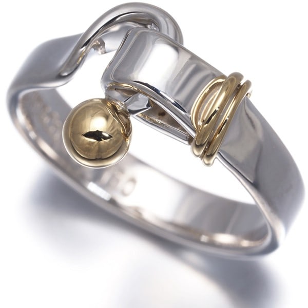 Ring Love Knot Hook & Eye Us6 Silver 925 18K Yg Tiffany Co: Ring Love Knot Hook & Eye Us6 Silver 925 18K Yg Tiffany Co Sterling silver ring with intricate Love Knot Hook & Eye design, crafted by Tiffany & Co. in US6 size. This elegant piece features a metal pu