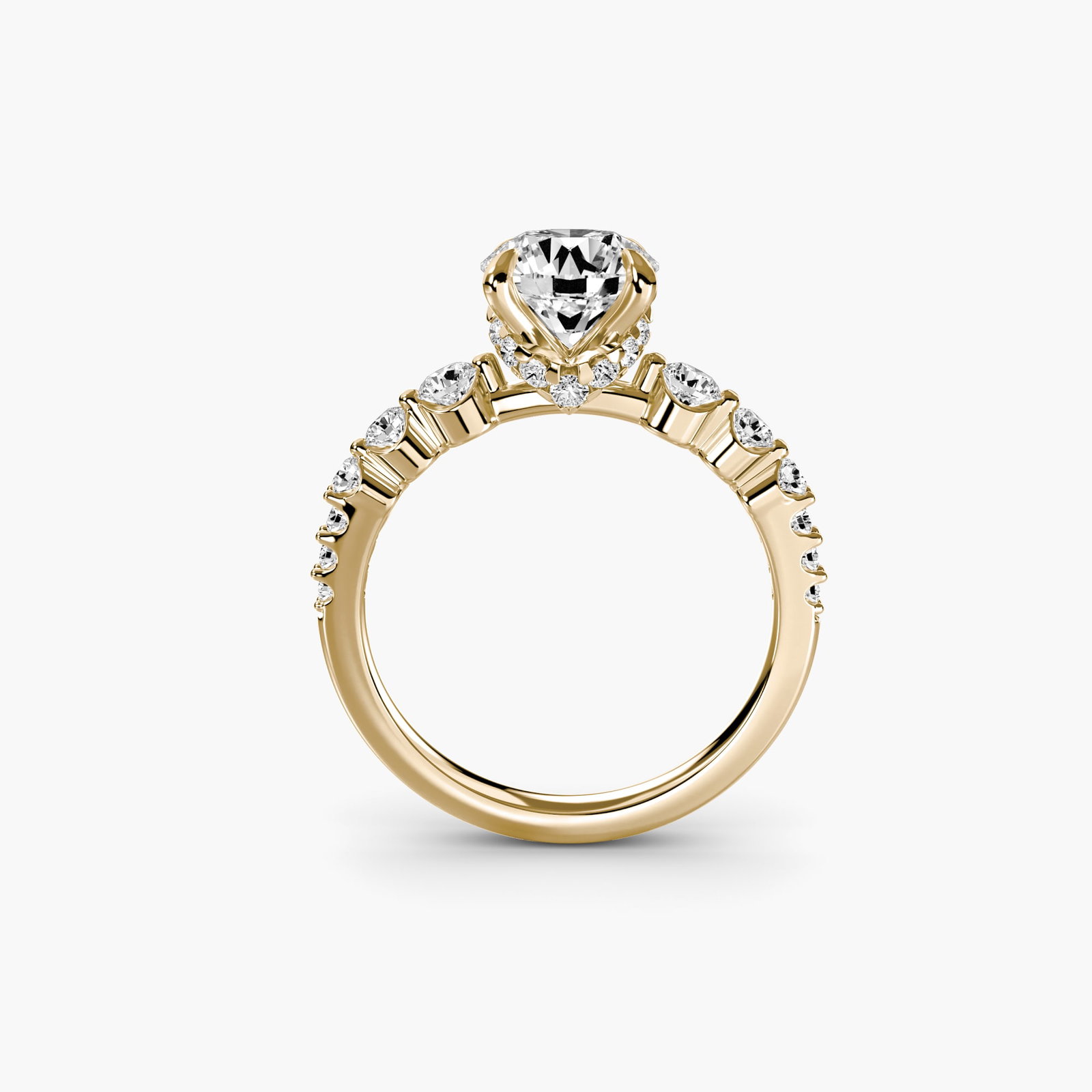 Pave Round 14Kt Yellow Gold Ring Setting: Pave Round 14Kt Yellow Gold Ring Setting 14Kt Yellow Gold Pave Round Ring Setting - A delicate round ring setting featuring 26 pave stones, totaling 0.445 carats in total cut weight, set in a sturdy