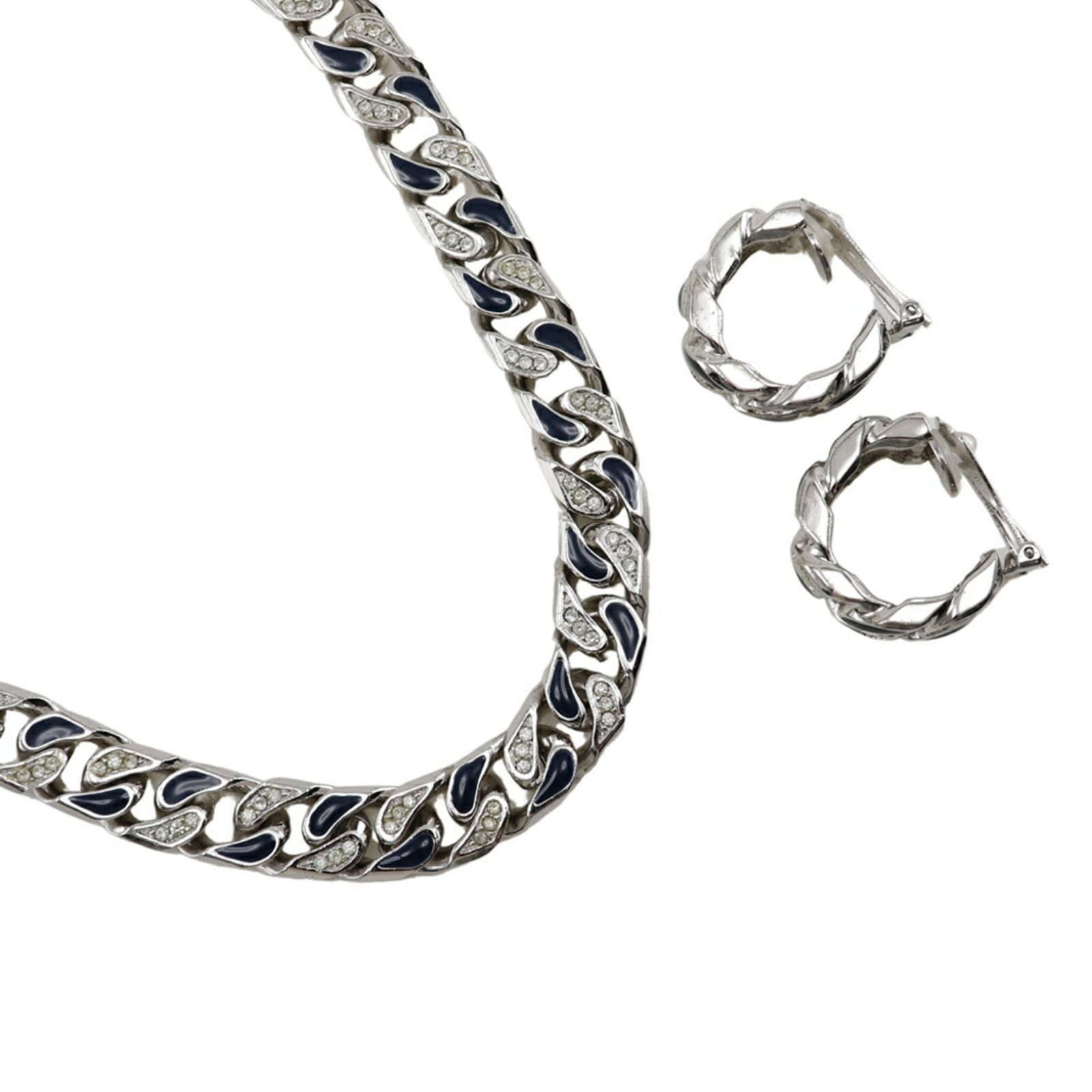 Christian Dior Earring Set Necklace X Rhinestone Made In Germany Silver Approx. 109.2G Set For Women (1 of 14)
