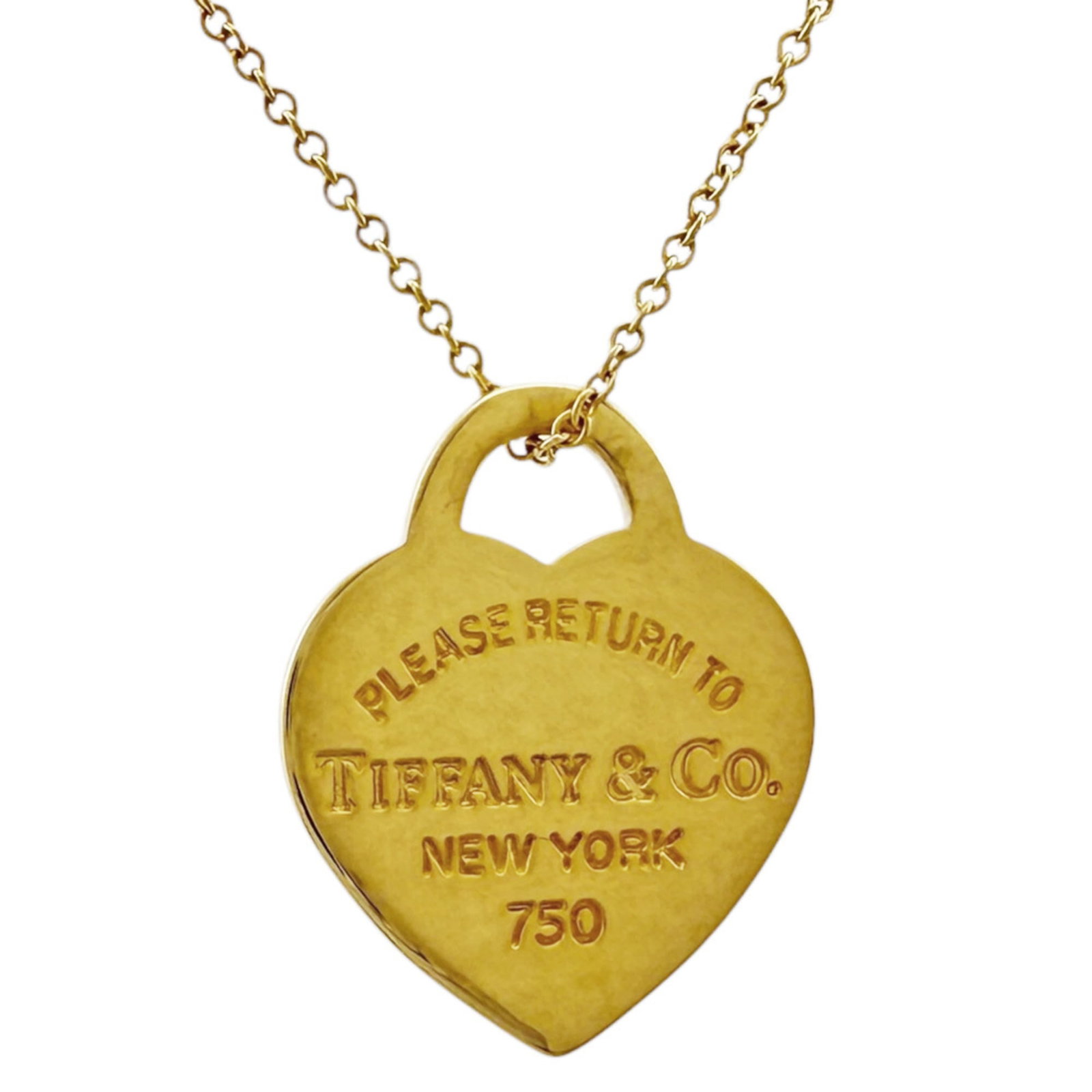 Women's 18K gold necklace from Tiffany return to heart: Women's 18K gold necklace from Tiffany return to heart 18K yellow gold necklace from Tiffany & Co. returns to heart, featuring a 19.50mm x 15.50mm stone set in a beautiful design. The necklace boasts 