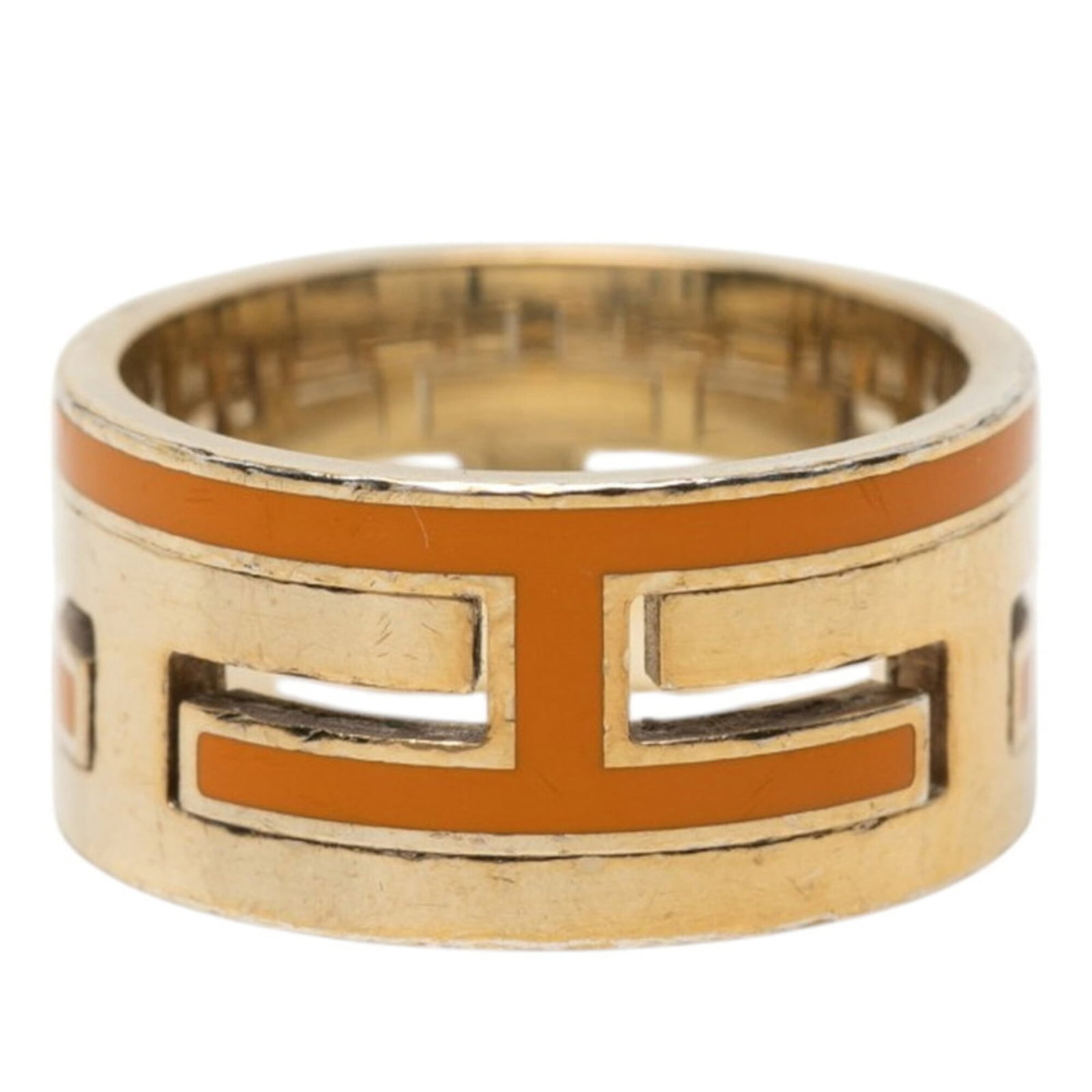 Ring Hermes Silver Band 925: Ring Hermes Silver Band 925 Silver band ring from Hermes, featuring an orange color and made from 925 sterling silver. The ring has some signs of usage, including scratches and dirt, but remains in go