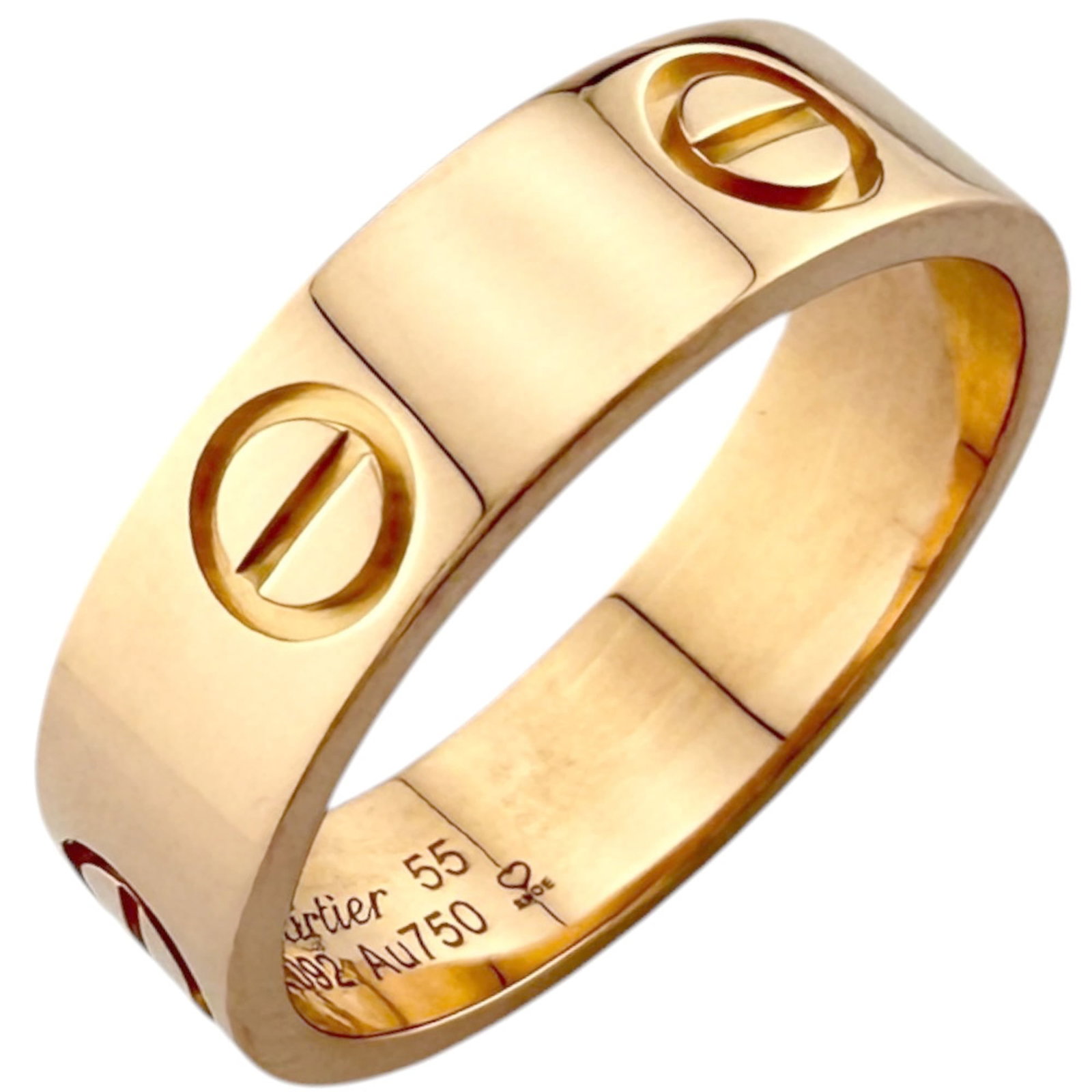 Pink gold 18k ring band from Cartier: Pink gold 18k ring band from Cartier Pink gold 18k Cartier ring band, featuring a signature. The delicate pink gold (18K) design measures 5.5mm in width and weighs 5.7g, making it a slender yet