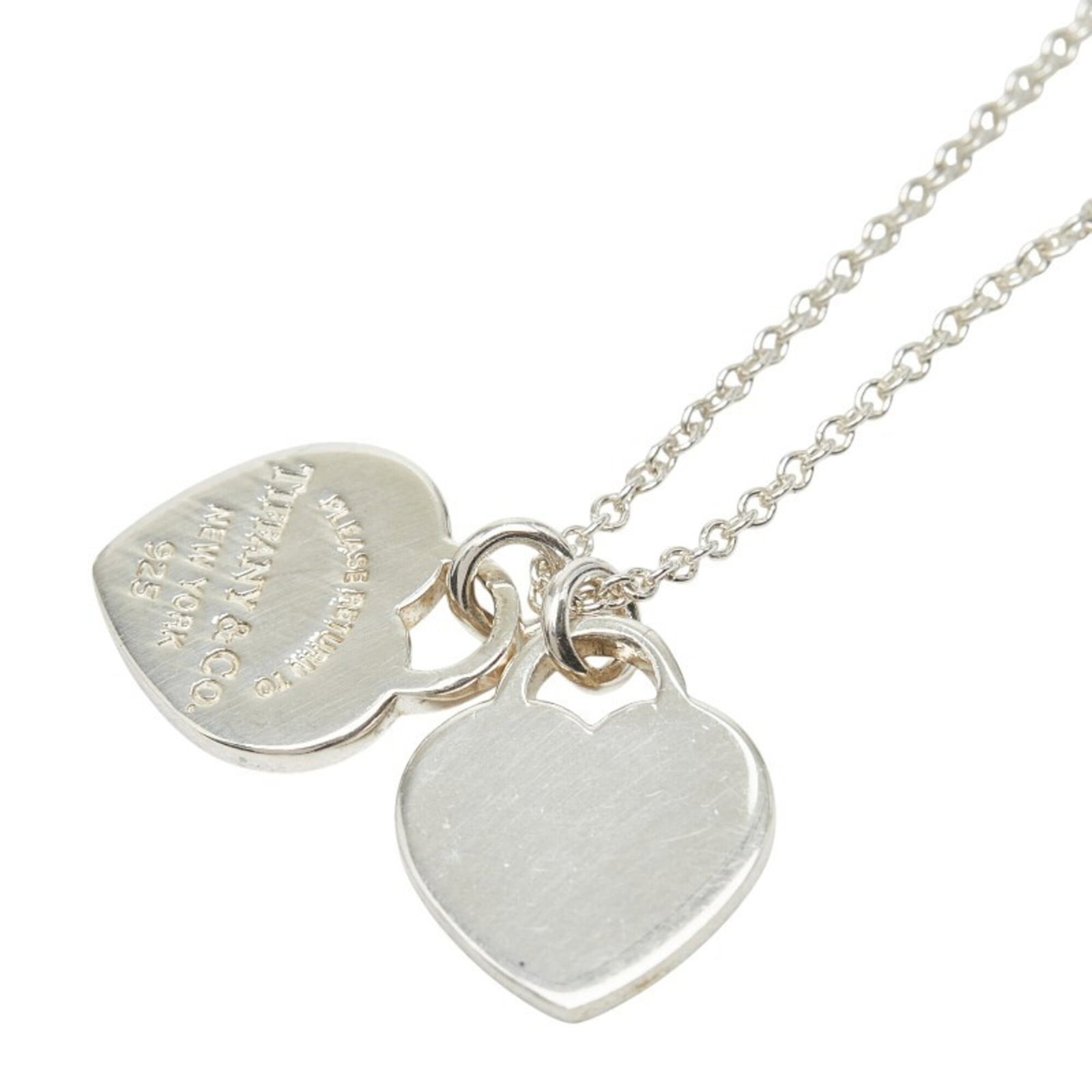 Tiffany & Co. Return To Double Heart Tag Chain Pendant Necklace Sv925 Silver Women'S.: Tiffany & Co. Return To Double Heart Tag Chain Pendant Necklace Sv925 Silver Women'S. Tiffany & Co. Return To Double Heart Tag Chain Pendant Necklace in sterling silver (925) features a classic