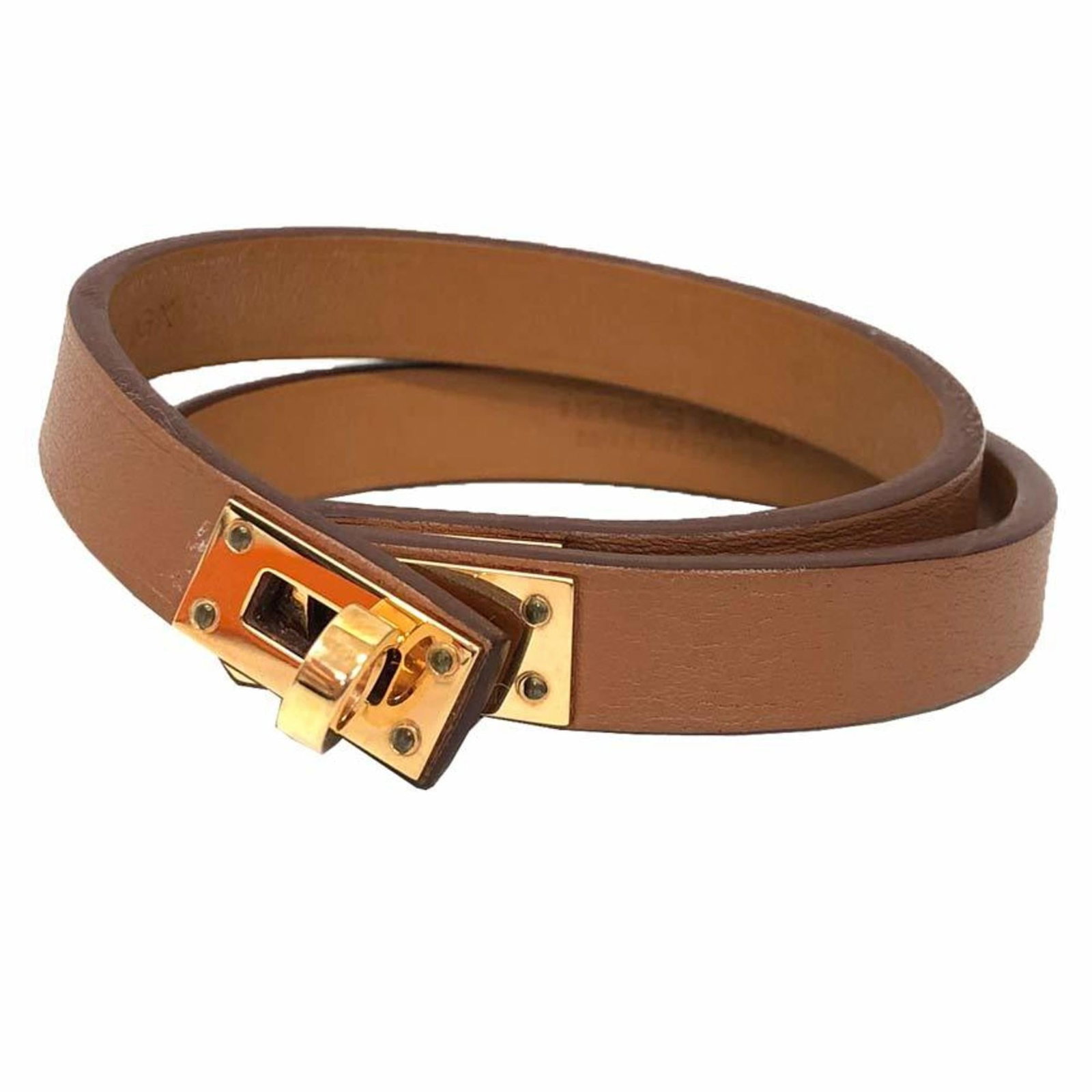 Hermes Leather Charm Swift Bracelet: Hermes Leather Charm Swift Bracelet Camel and pink Swift Leather charm bracelet from Hermes, featuring a classic design with a total length of 35cm. The leather shows some traces of usage, including m