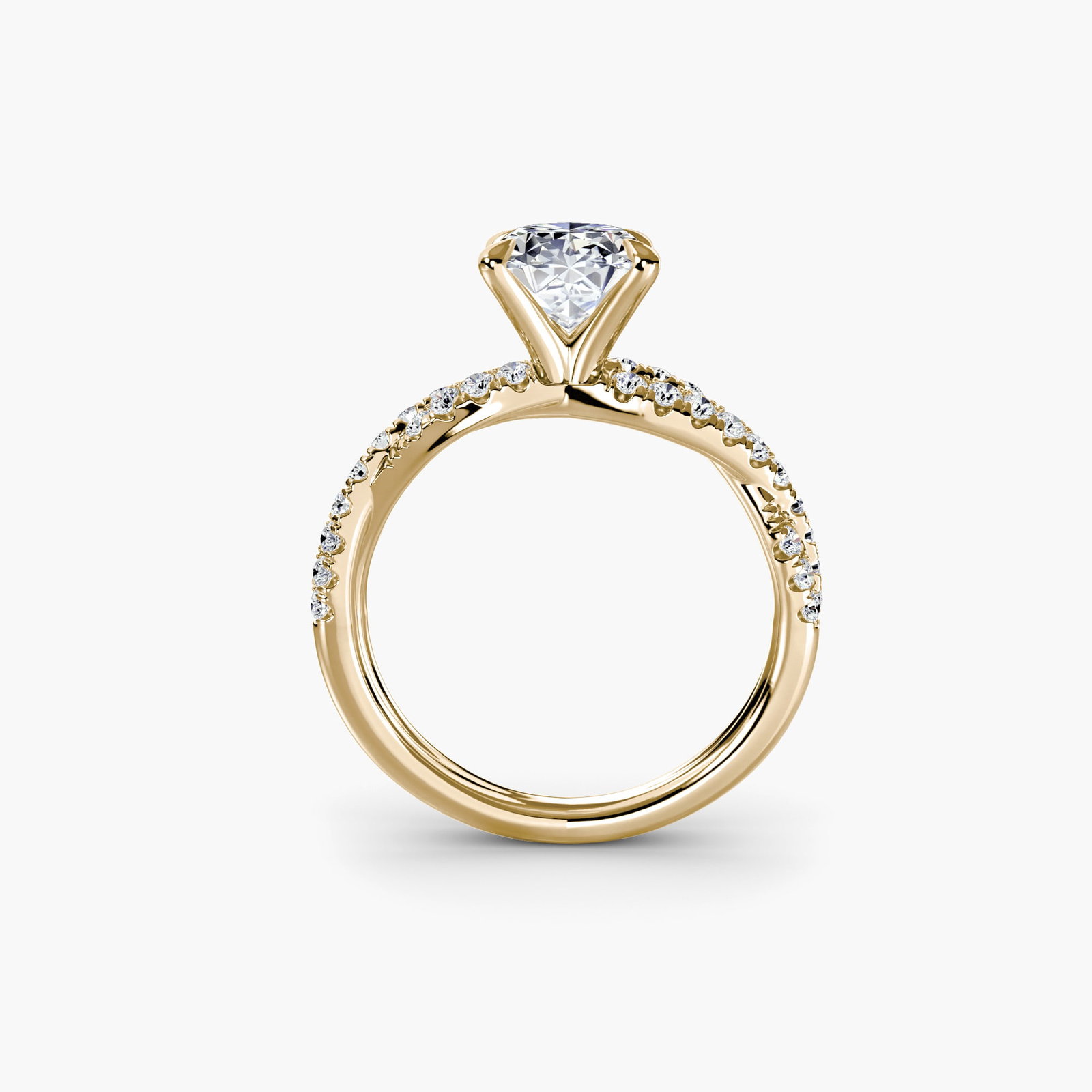 Pave Oval 18Kt Yellow Gold Ring Setting: Pave Oval 18Kt Yellow Gold Ring Setting 18Kt Yellow Gold Oval Ring Setting for the Perfect Center Stone. This pave oval ring setting boasts 34 side stones totaling 0.381 carats, adding a touch of