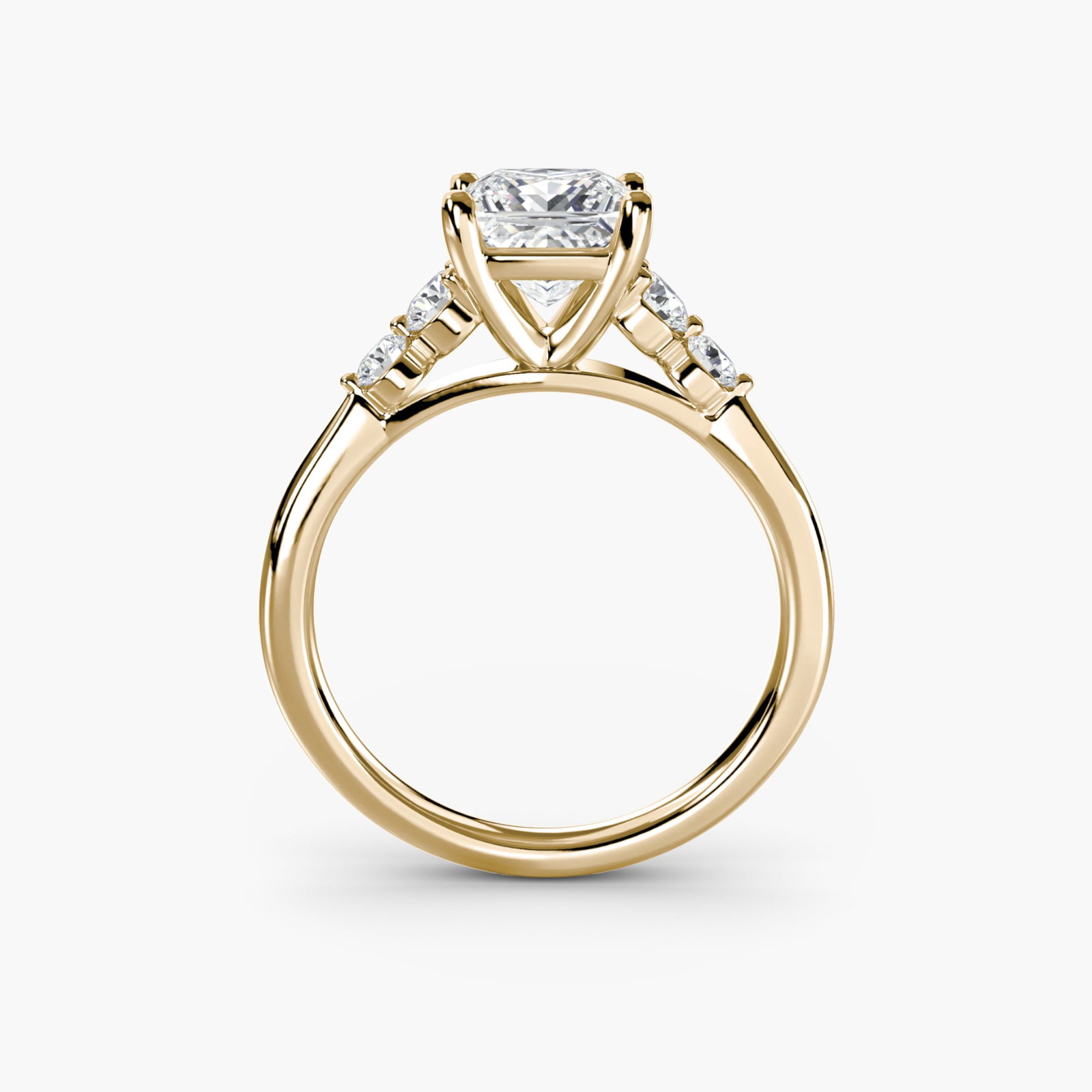 Solitaire Princess 14Kt Yellow Gold Ring Setting: Solitaire Princess 14Kt Yellow Gold Ring Setting Princess-cut diamonds add a touch of elegance to this 14Kt yellow gold ring setting, featuring four side stones totaling 0.23 carats in EF/VS
