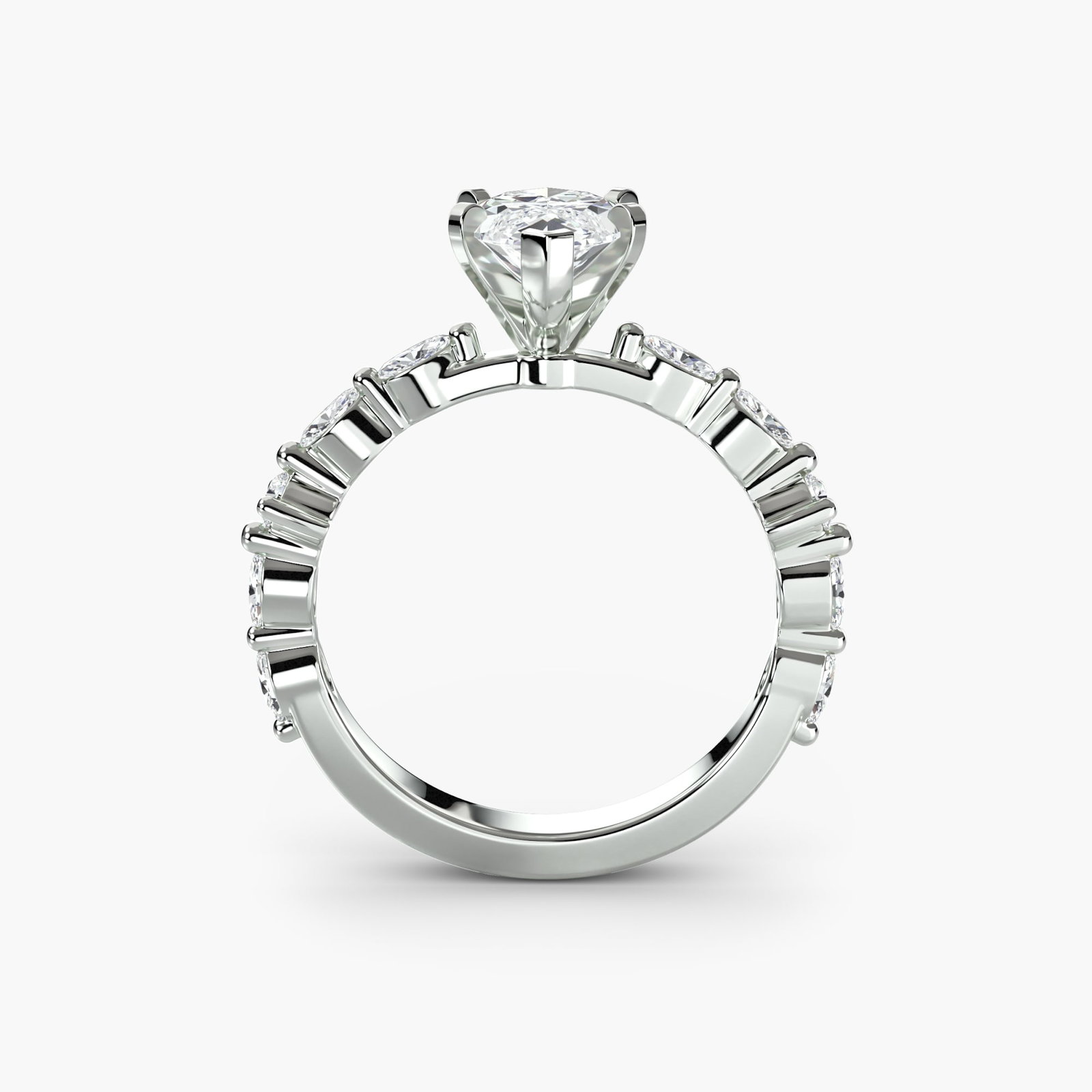 Pave Marquise 18Kt White Gold Ring Setting: Pave Marquise 18Kt White Gold Ring Setting Pave marquise setting in 18Kt white gold, featuring 10 side stones totaling 0.32 carats, creates a stunning visual effect. The ring's sleek design and precis