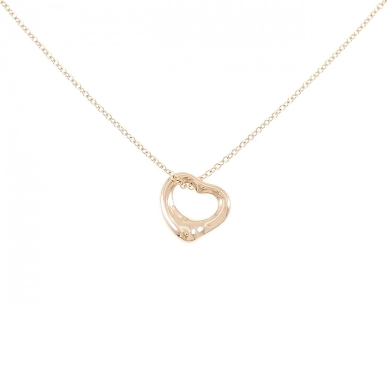 Heart Open Tiffany Necklace: Heart Open Tiffany Necklace Pink Gold (18K) Heart Open Tiffany Necklace with a 41 cm / 16.14'' adjustable neck circumference, featuring a 11mm x 10.9mm pendant size. This used necklace has a few trace