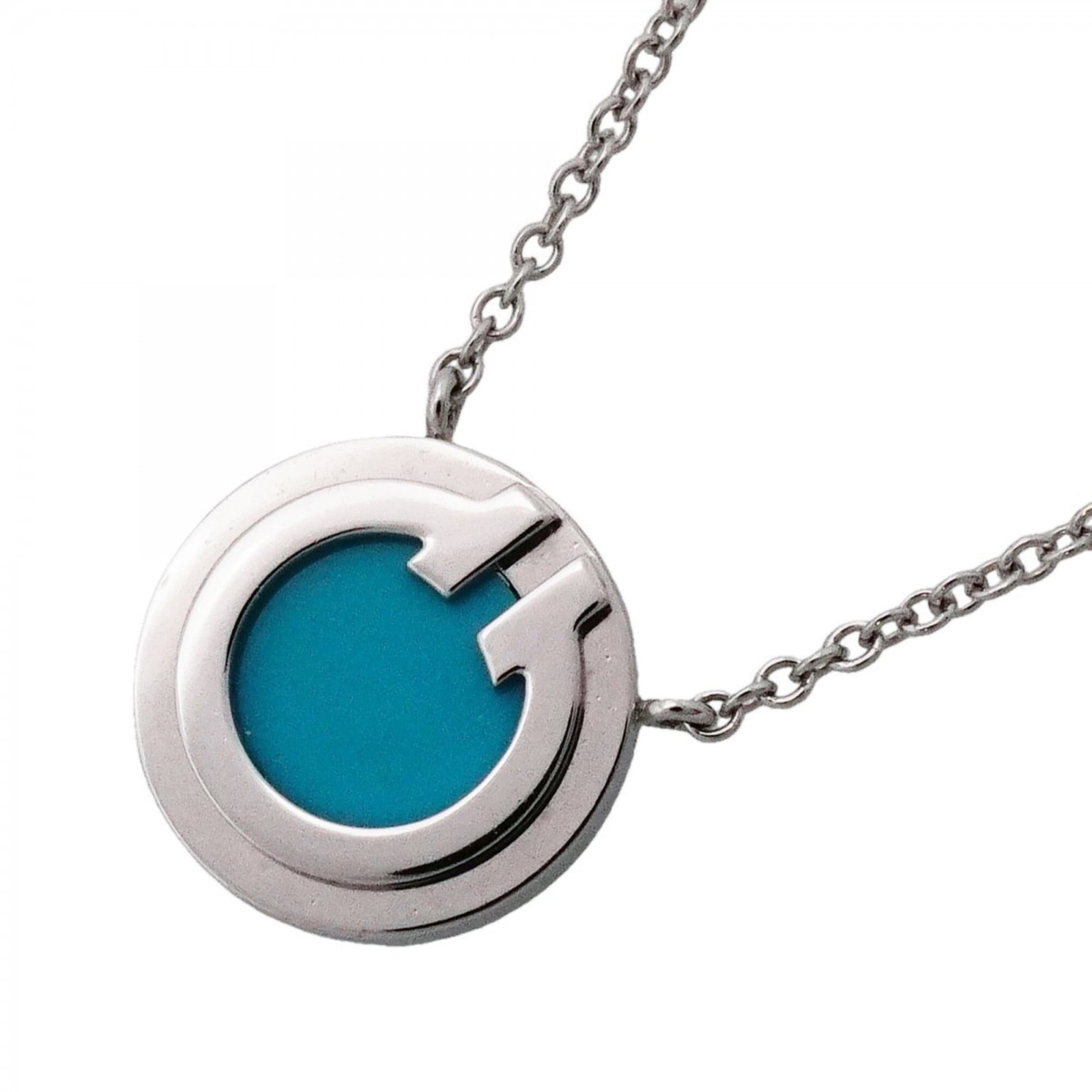 Tiffany & Co. Ttwo Circle Necklace 18K White Gold Turquoise Blue Women'S (1 of 7)