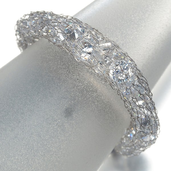 One size fits all mesh ring with cubic zirconia chain 14k (1 of 4)