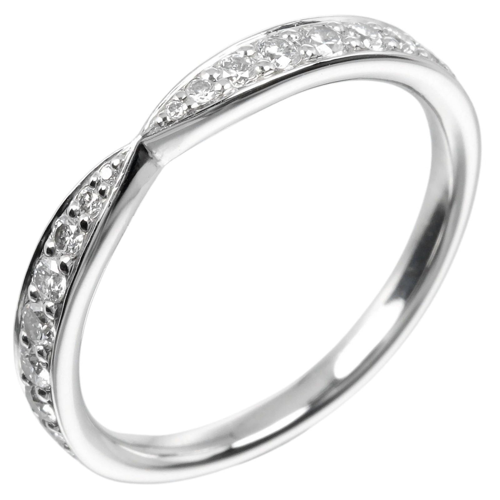 Platinum ring by Tiffany band: Platinum ring by Tiffany band Used (like new) Platinum ring by Tiffany featuring a diamond stone, available in size 3.5 and weighing 2.44g. This platinum band showcases a high-quality diamond,
