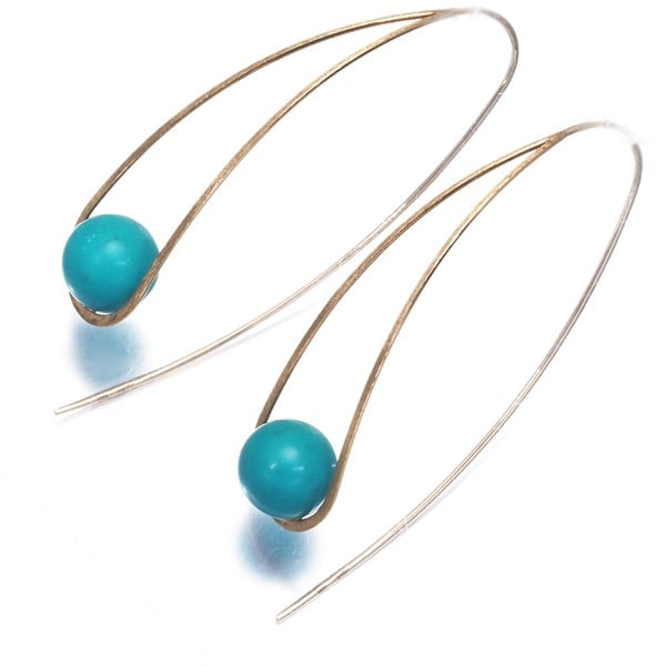 Turquoise Textured Openwork Agete Earrings 416 Yellow Gold 10K: Turquoise Textured Openwork Agete Earrings 416 Yellow Gold 10K Turquoise Textured Openwork Agete Earrings 416 Yellow Gold 10K feature natural turquoise stones set in textured openwork designs, showcas