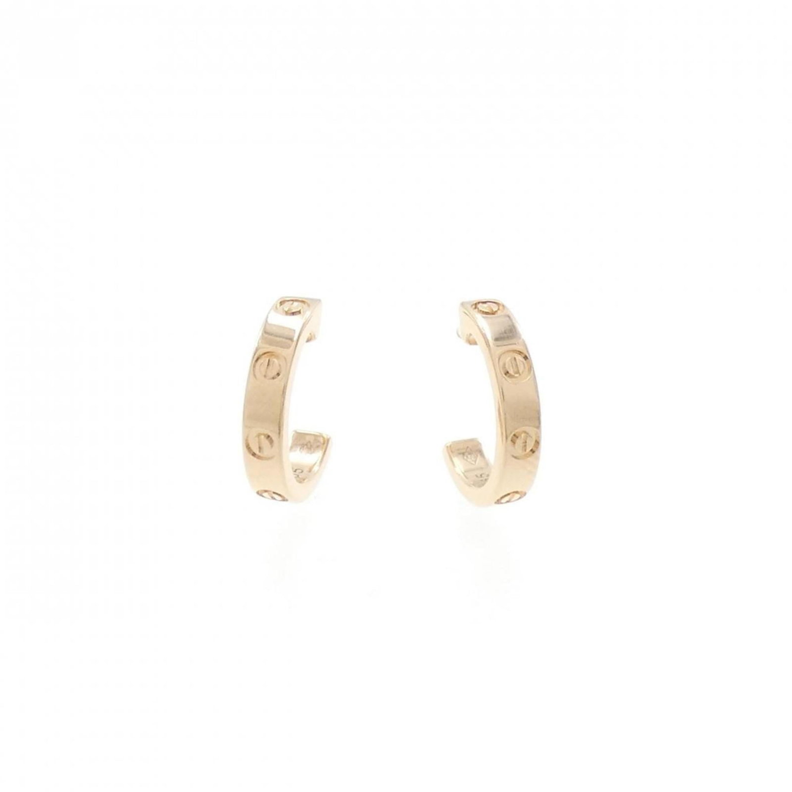 Pink Gold Cartier 18K Hoop Half Earrings: Pink Gold Cartier 18K Hoop Half Earrings Pink Gold Cartier 18K Hoop Half Earrings are crafted from 18K pink gold, featuring a half hoop design that adds a touch of elegance to any outfit. With a subtl