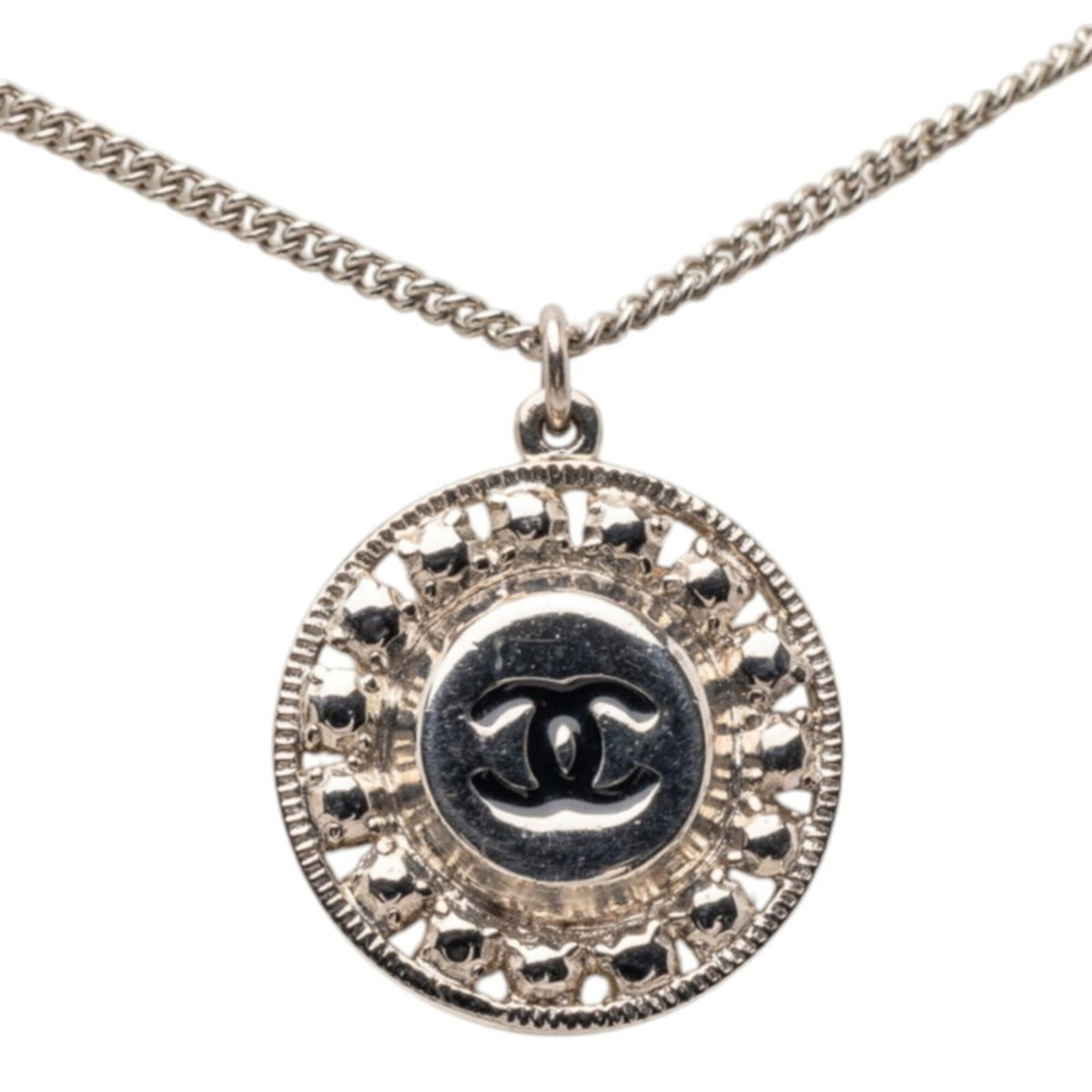 Coco Chanel Necklace Silver Black Metal Women's Chanel (1 of 6)