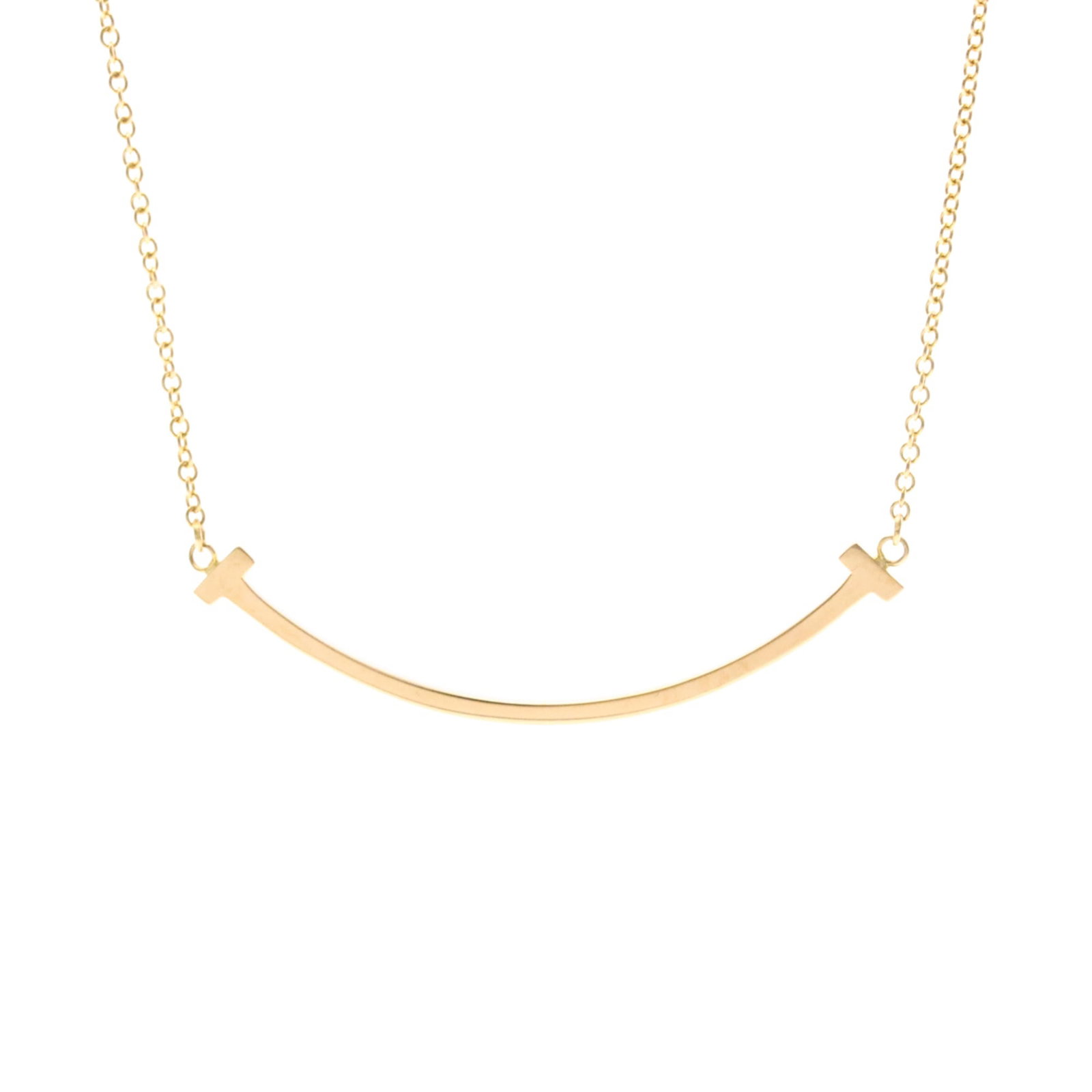 Tiffany T Smile Small Size Necklace Pink Gold (18K) No Stone Womenmen Fashion Pendant Necklace: Tiffany T Smile Small Size Necklace Pink Gold (18K) No Stone Womenmen Fashion Pendant Necklace Pink Gold (18K) pendant necklace with a classic Tiffany T Smile design, available in small size. This