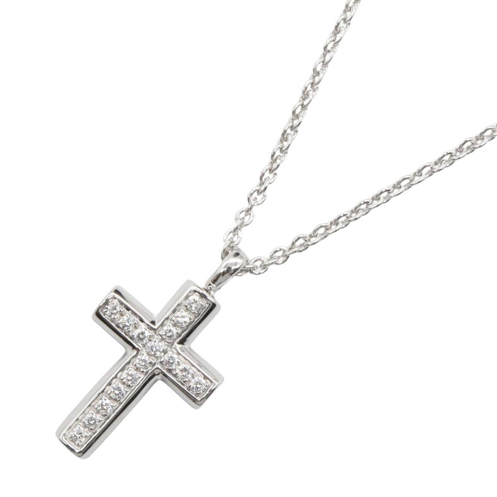 Bvlgari Latin Cross Diamond Necklace In 18K White Gold With Diamonds Women'S Silver And Clear: Bvlgari Latin Cross Diamond Necklace In 18K White Gold With Diamonds Women'S Silver And Clear Bvlgari's iconic Latin Cross Diamond Necklace shines in 18K white gold, adorned with clear and silver