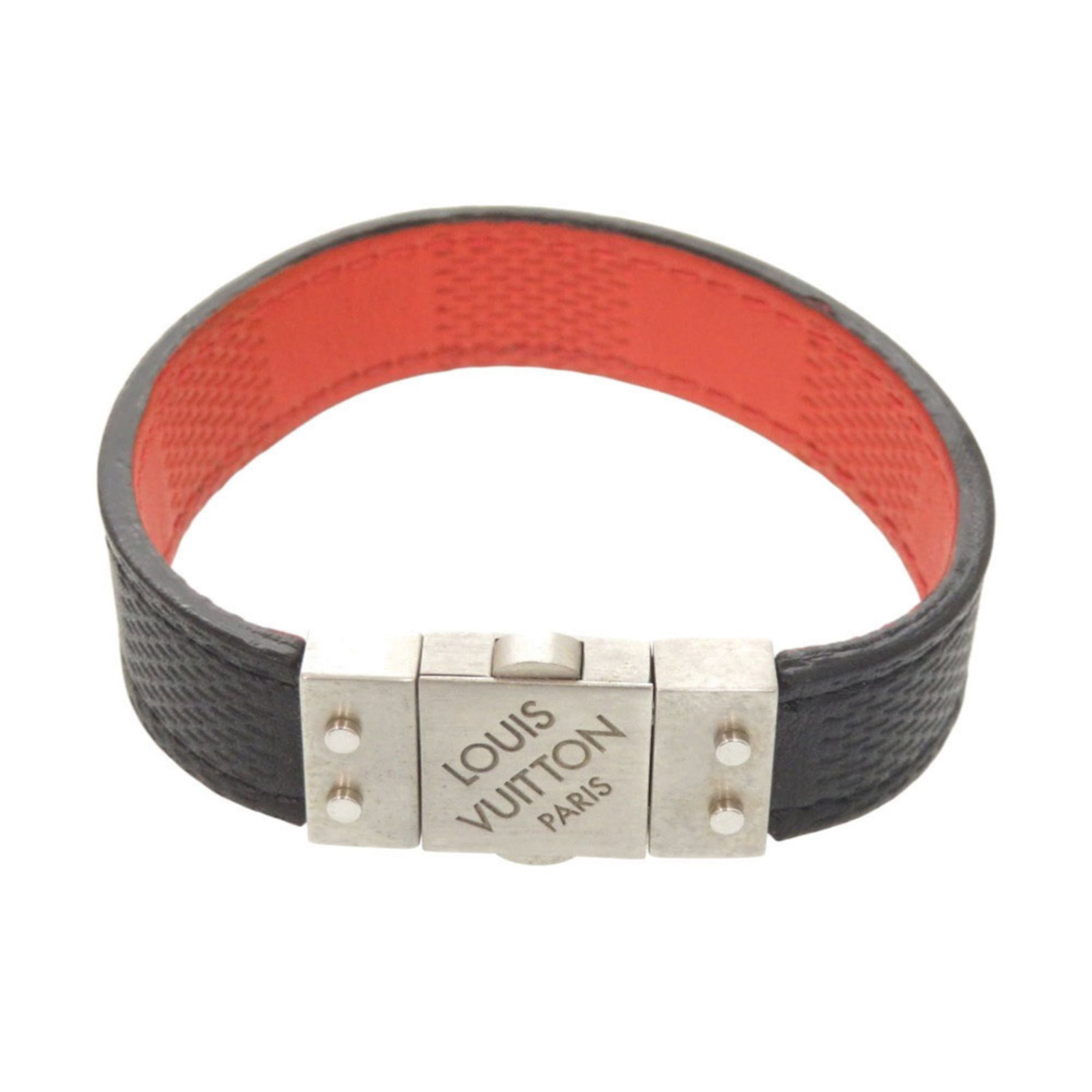 Vuitton Louis Charm Bracelet Damier: Vuitton Louis Charm Bracelet Damier Black and red Damier Infini pattern adds a touch of elegance to this Louis Vuitton charm bracelet, measuring 18.5cm in length. The used condition reveals some minor