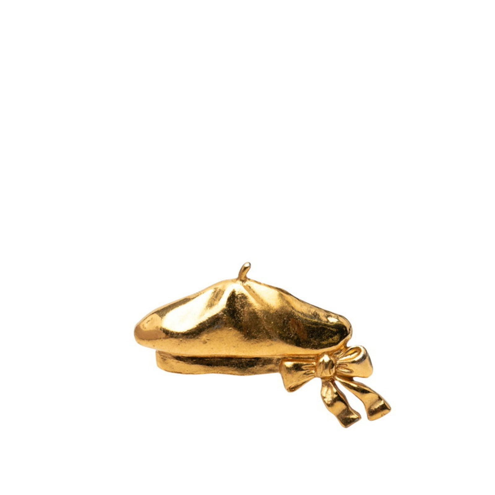 Chanel Brooch: Chanel Brooch The Chanel brooch boasts a timeless gold design, measuring 3.35cm x 5.54cm in size. With its classic style and subtle wear signs, this piece showcases the elegance of Chanel's signature