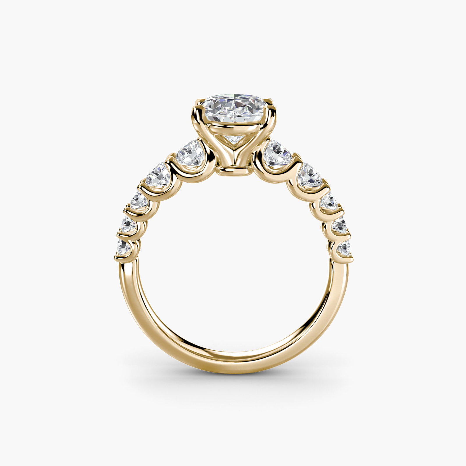 Side Stone Oval 14Kt Yellow Gold Ring Setting: Side Stone Oval 14Kt Yellow Gold Ring Setting Side stone oval 14Kt yellow gold ring setting with 10 lab-grown side stones totaling 1.38 carats, set in a durable and elegant oval-shaped band measuring